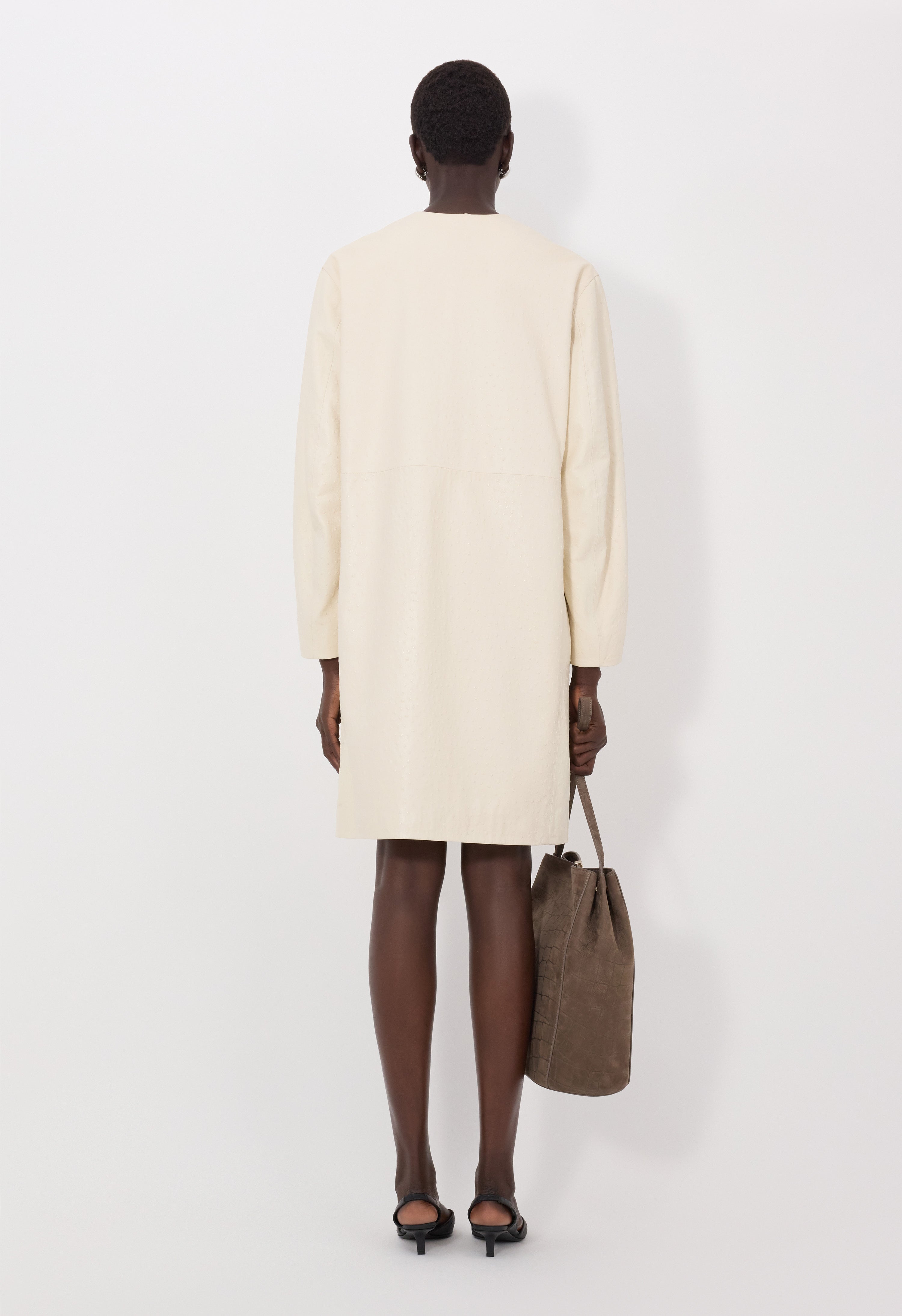 YARI Ostrich-effect leather coat