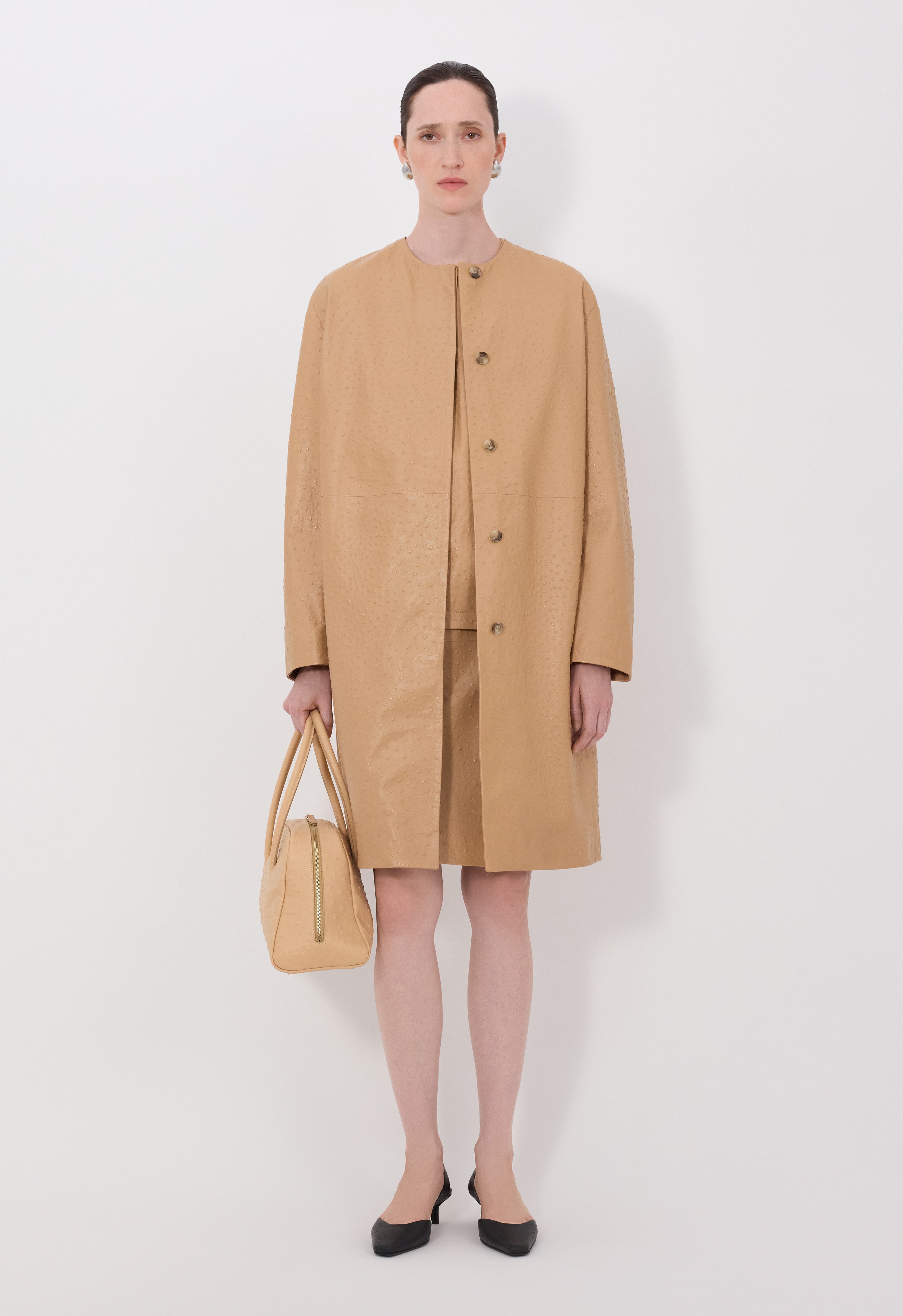 YARI Ostrich-effect leather coat