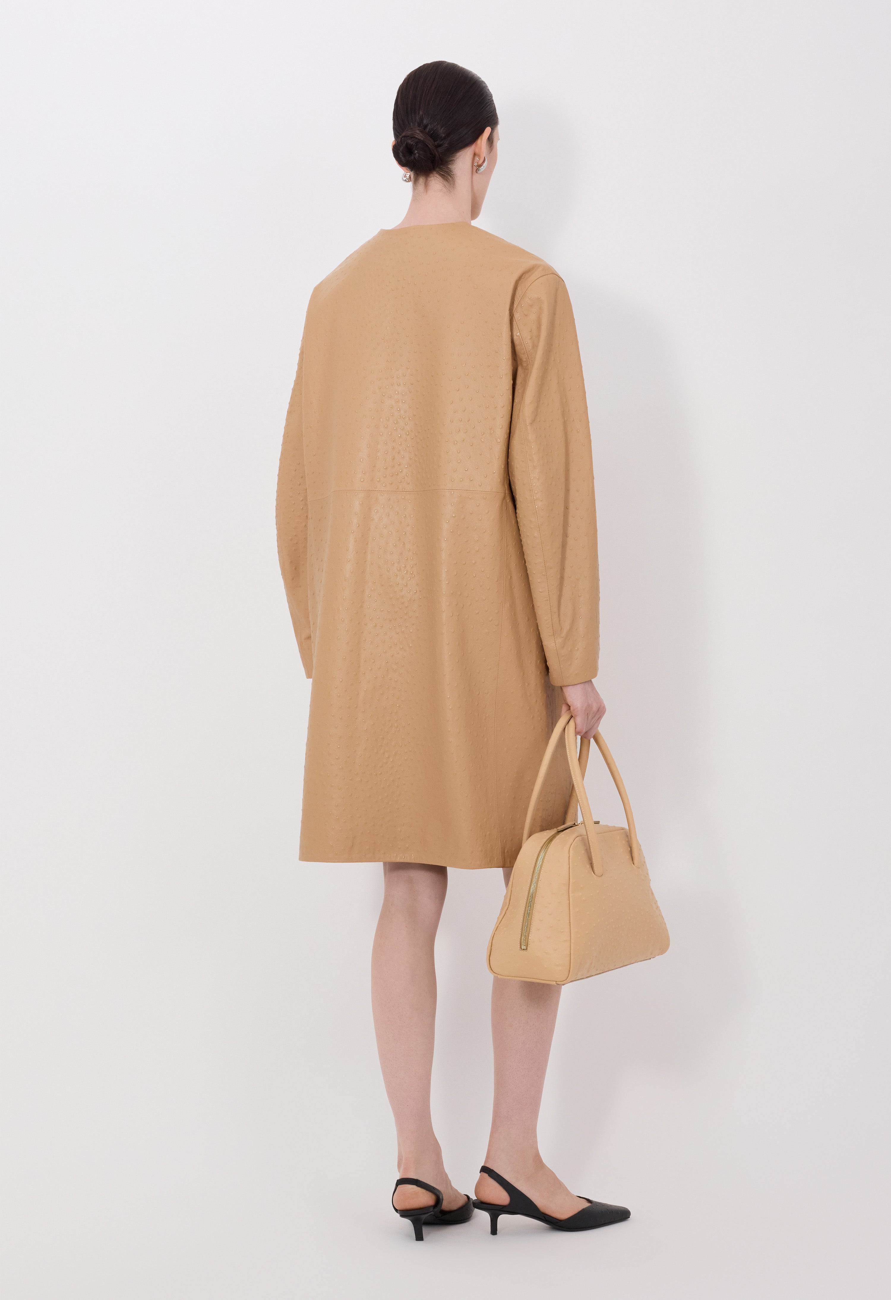 YARI Ostrich-effect leather coat