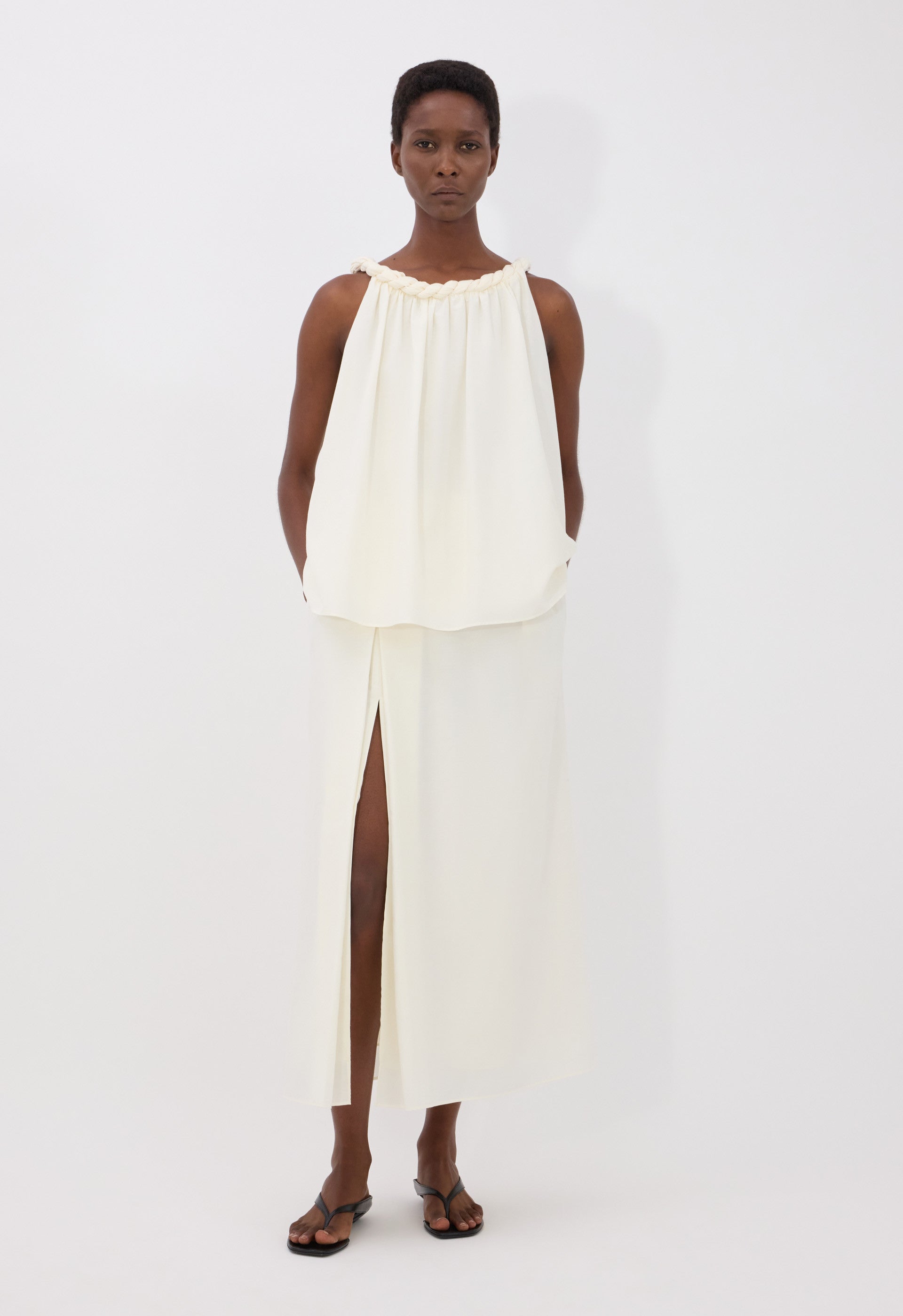 GARINO Cotton silk voile gathered top
