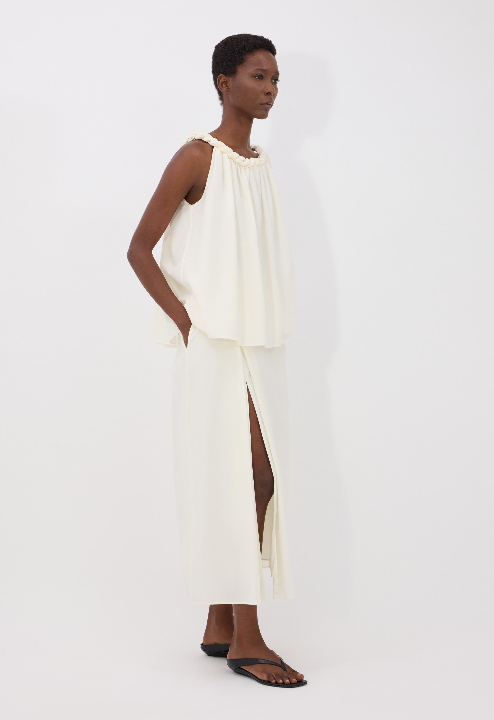 GARINO Cotton silk voile gathered top