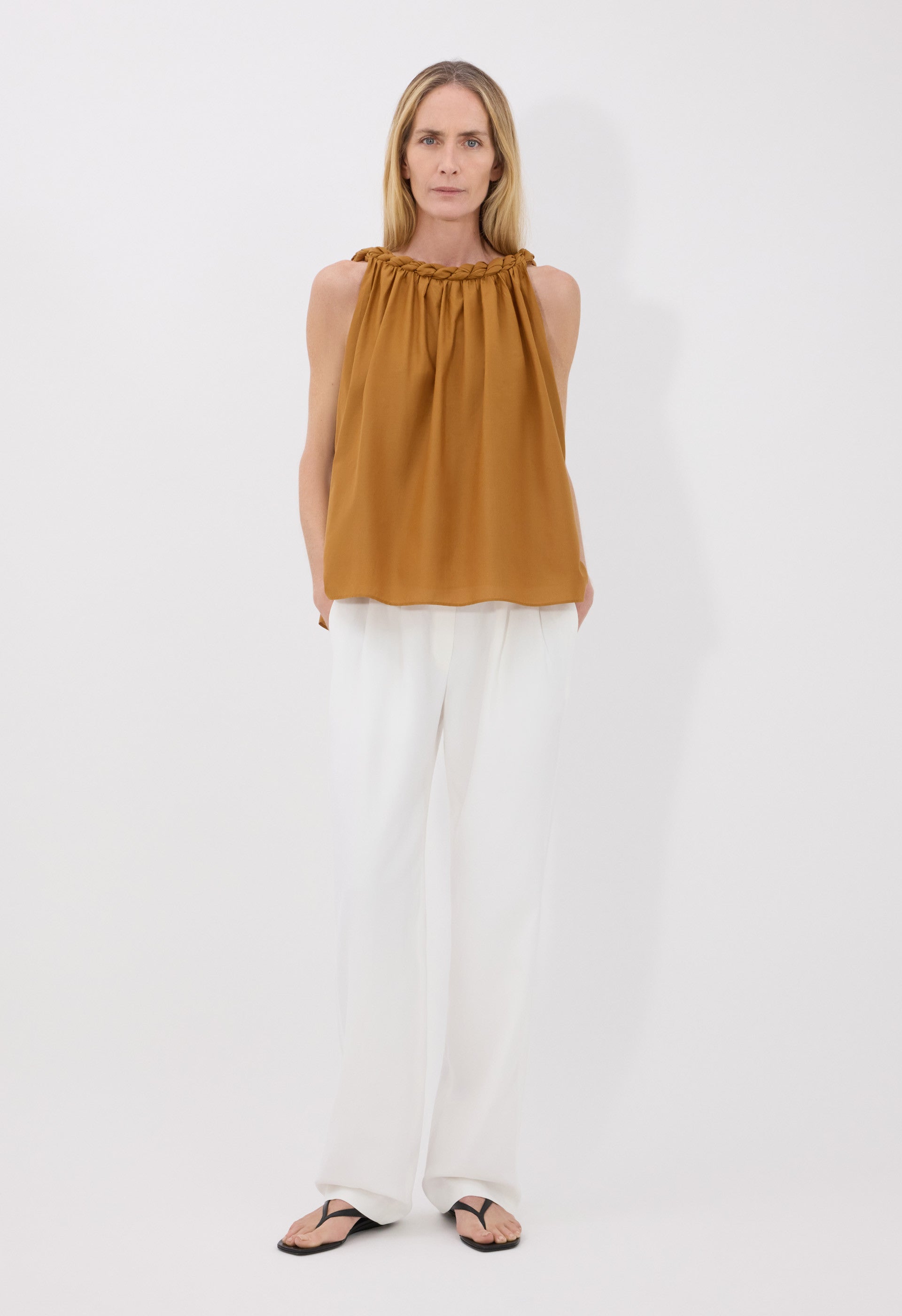 GARINO Cotton silk voile gathered top