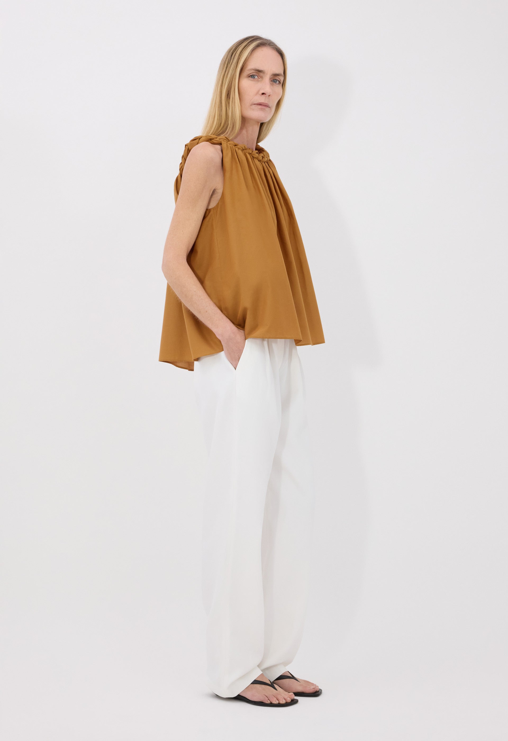 GARINO Cotton silk voile gathered top