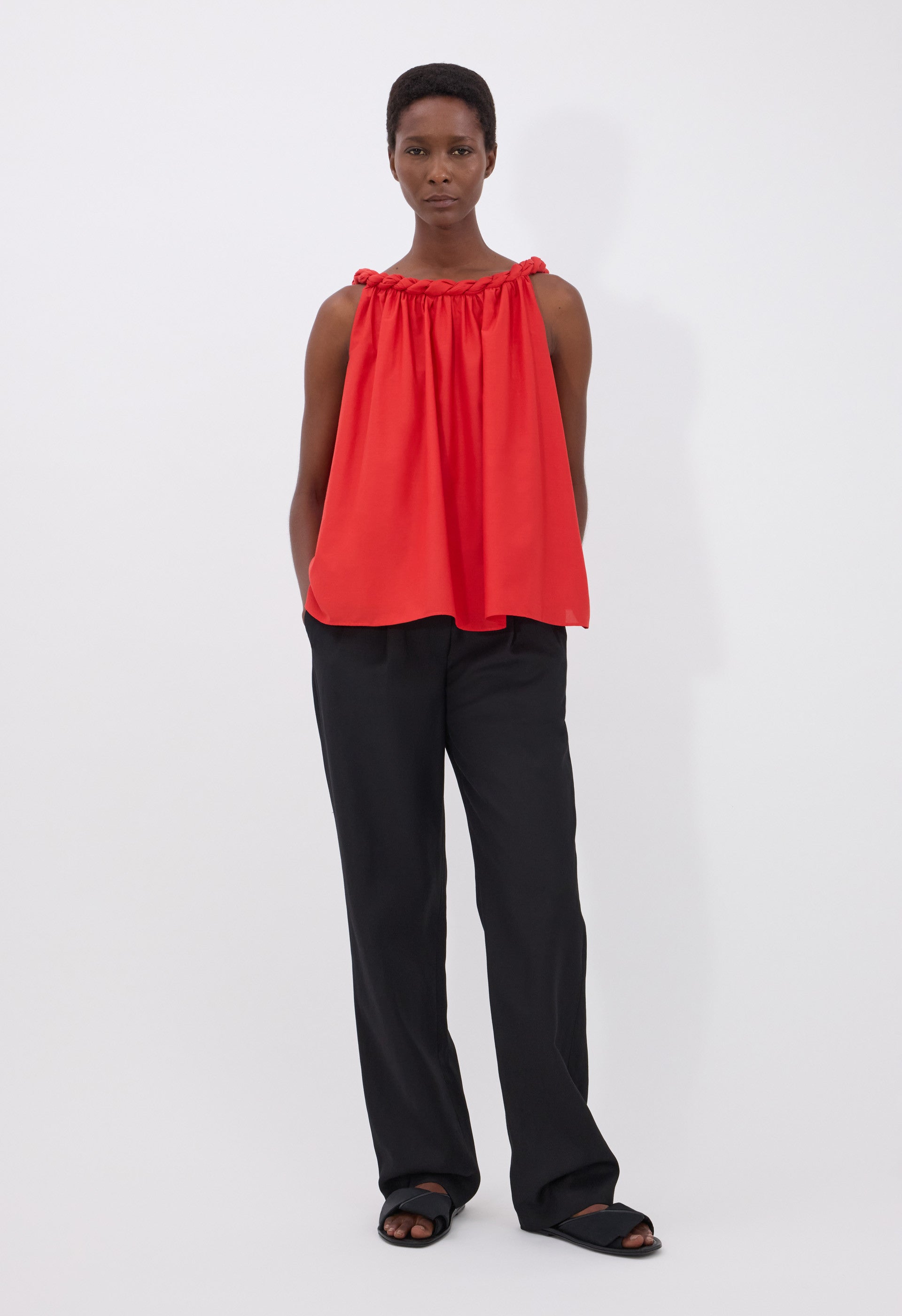 GARINO Cotton silk voile gathered top