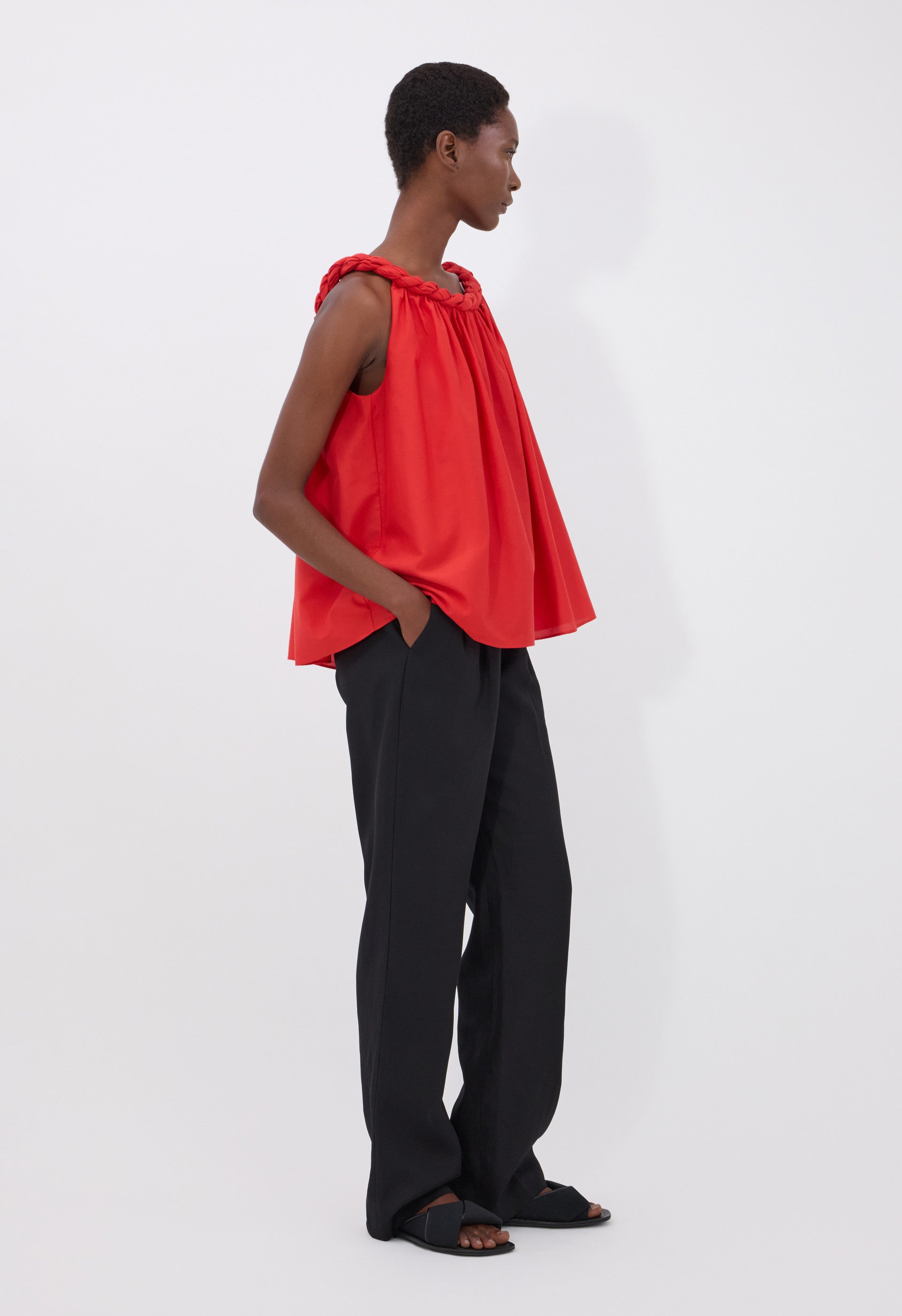 GARINO Cotton silk voile gathered top