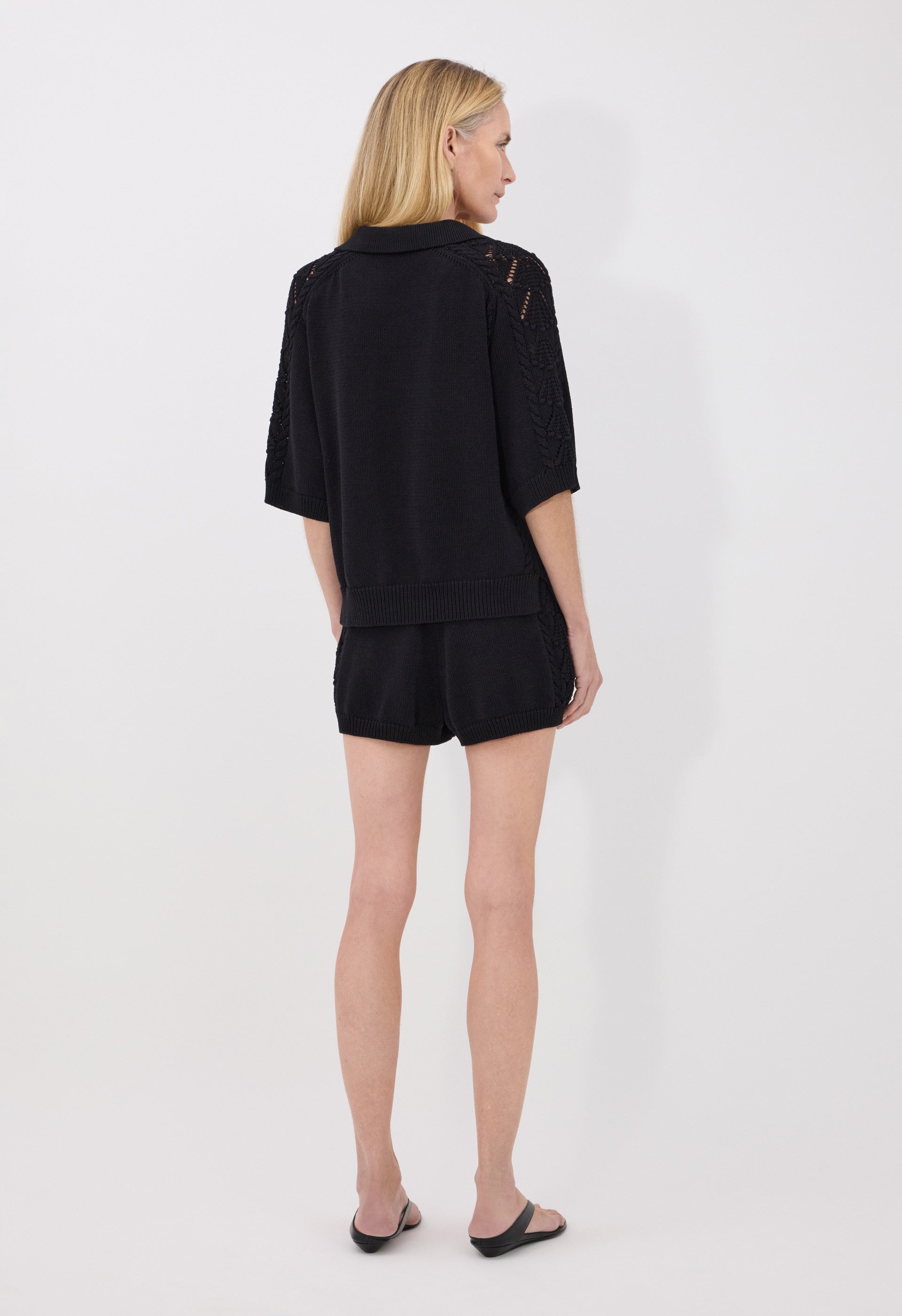 KINA Cotton crochet polo top