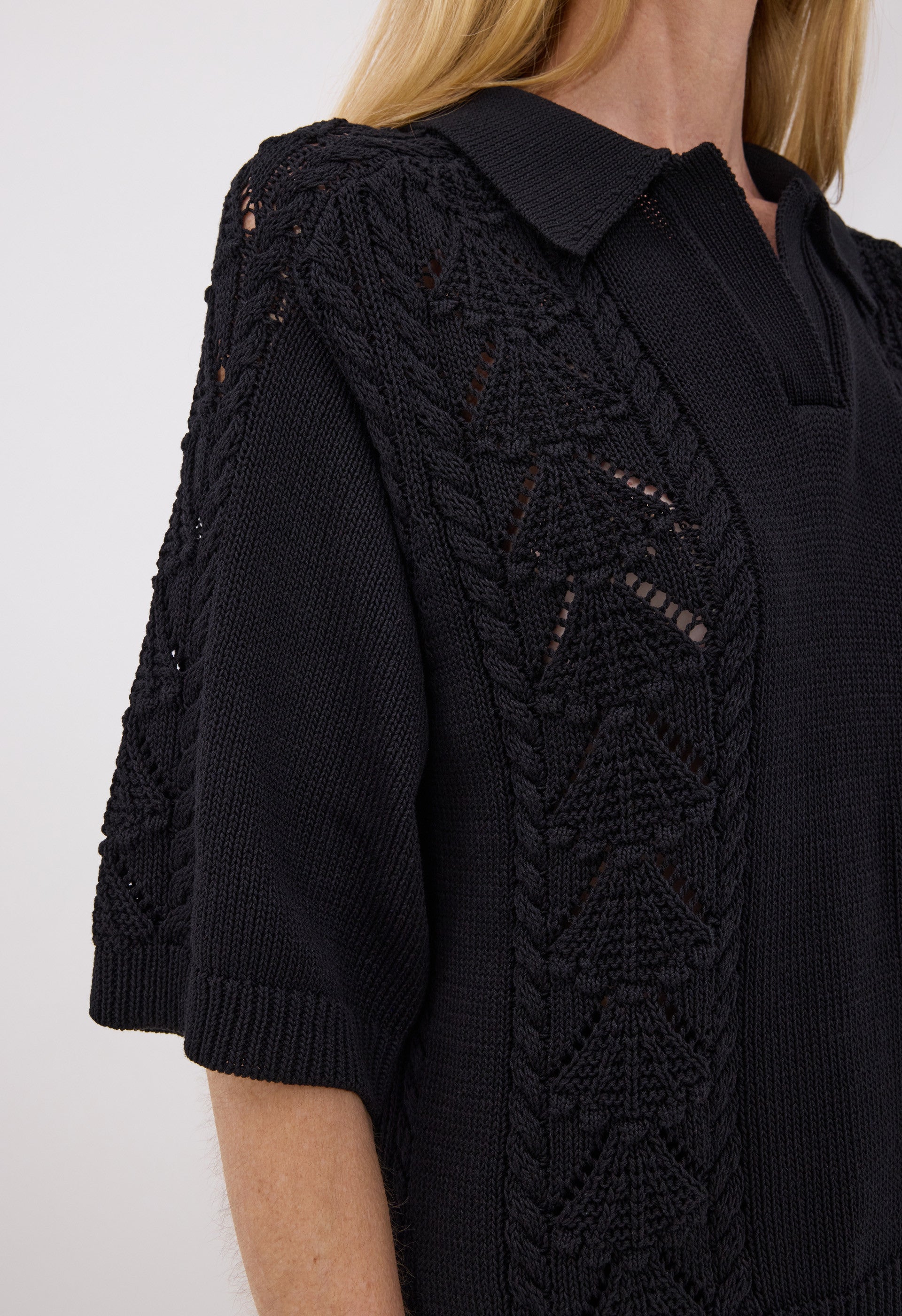 KINA Cotton crochet polo top