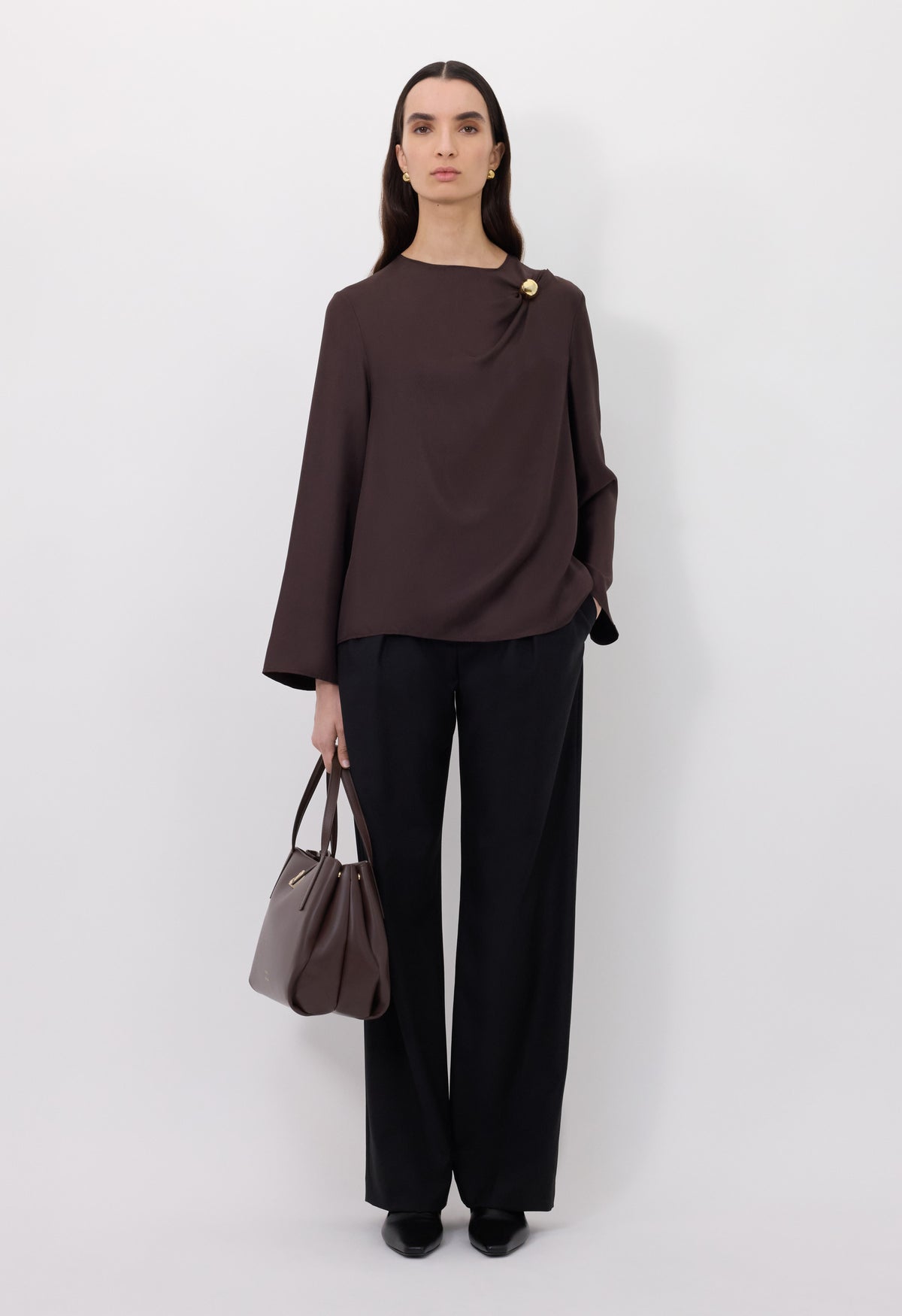 AZAE Draped silk top with metallic ornament
