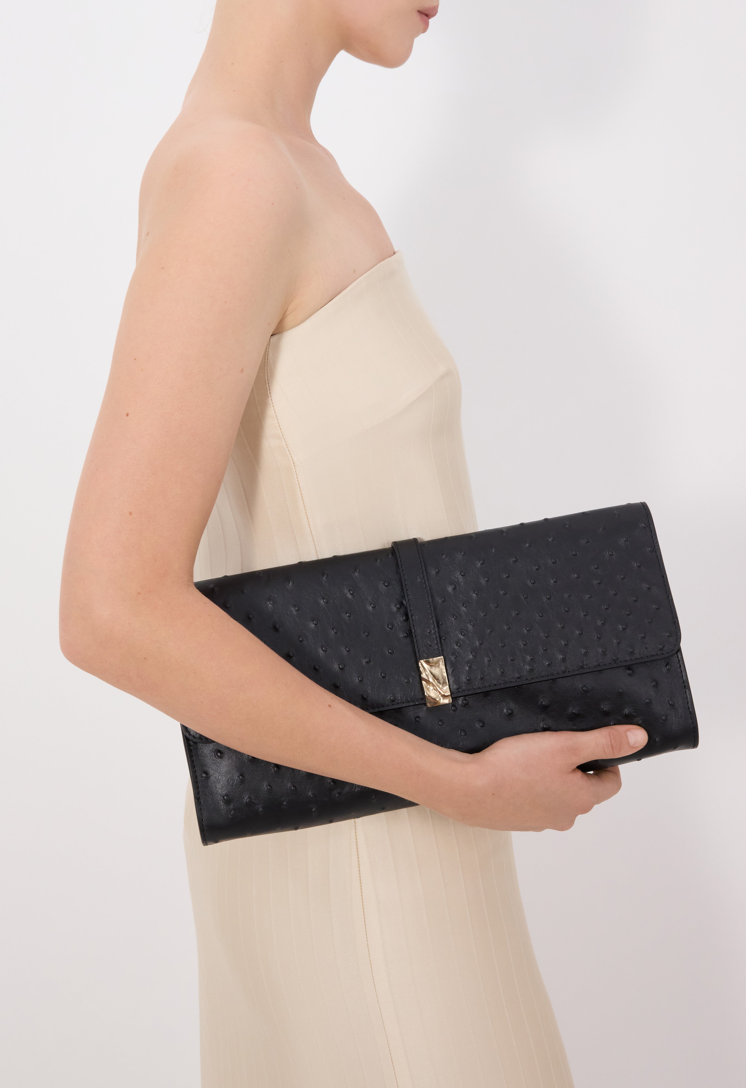 MOHINI Ostrich-effect leather clutch