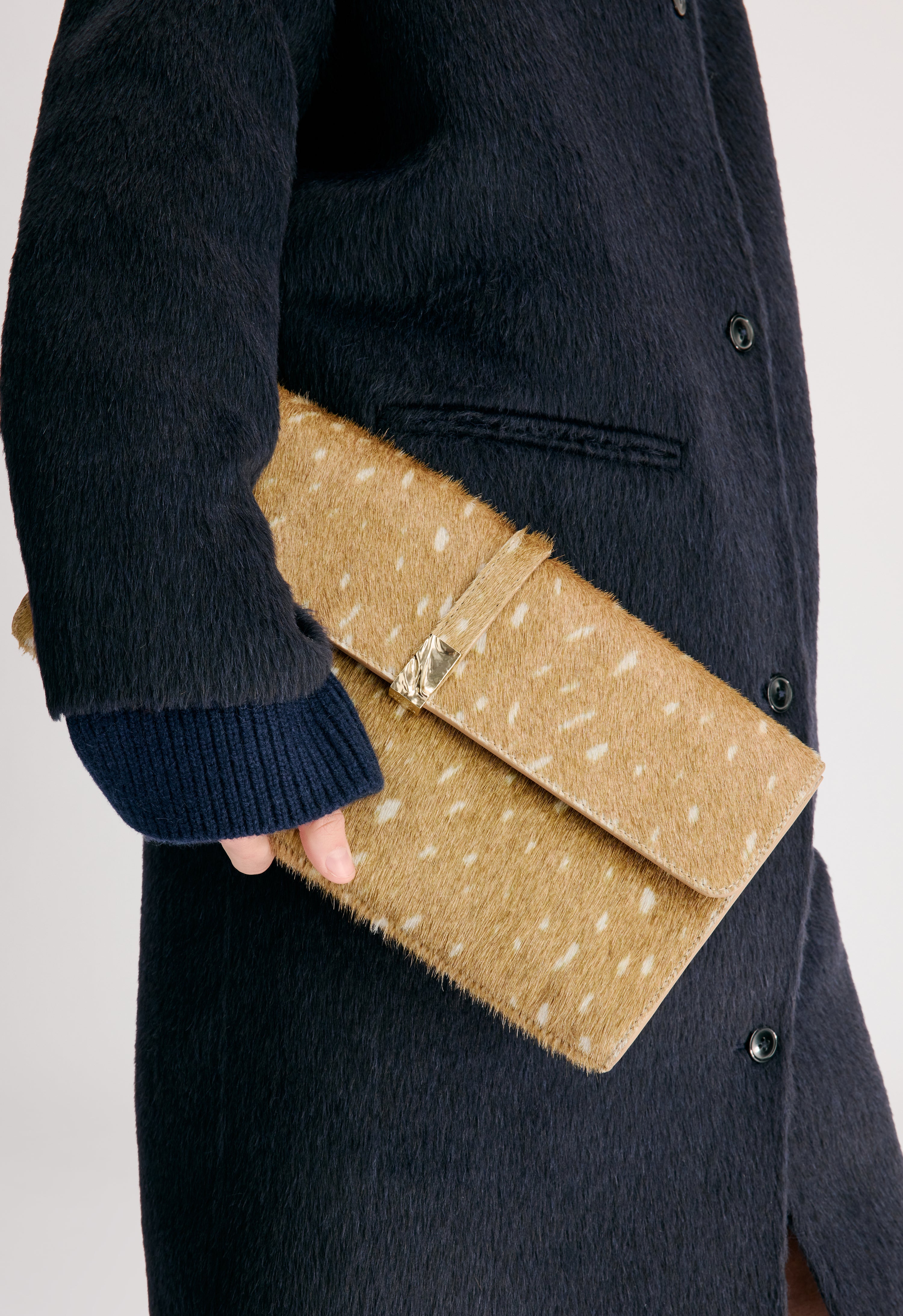 PIPER Deer print pony-effect leather clutch