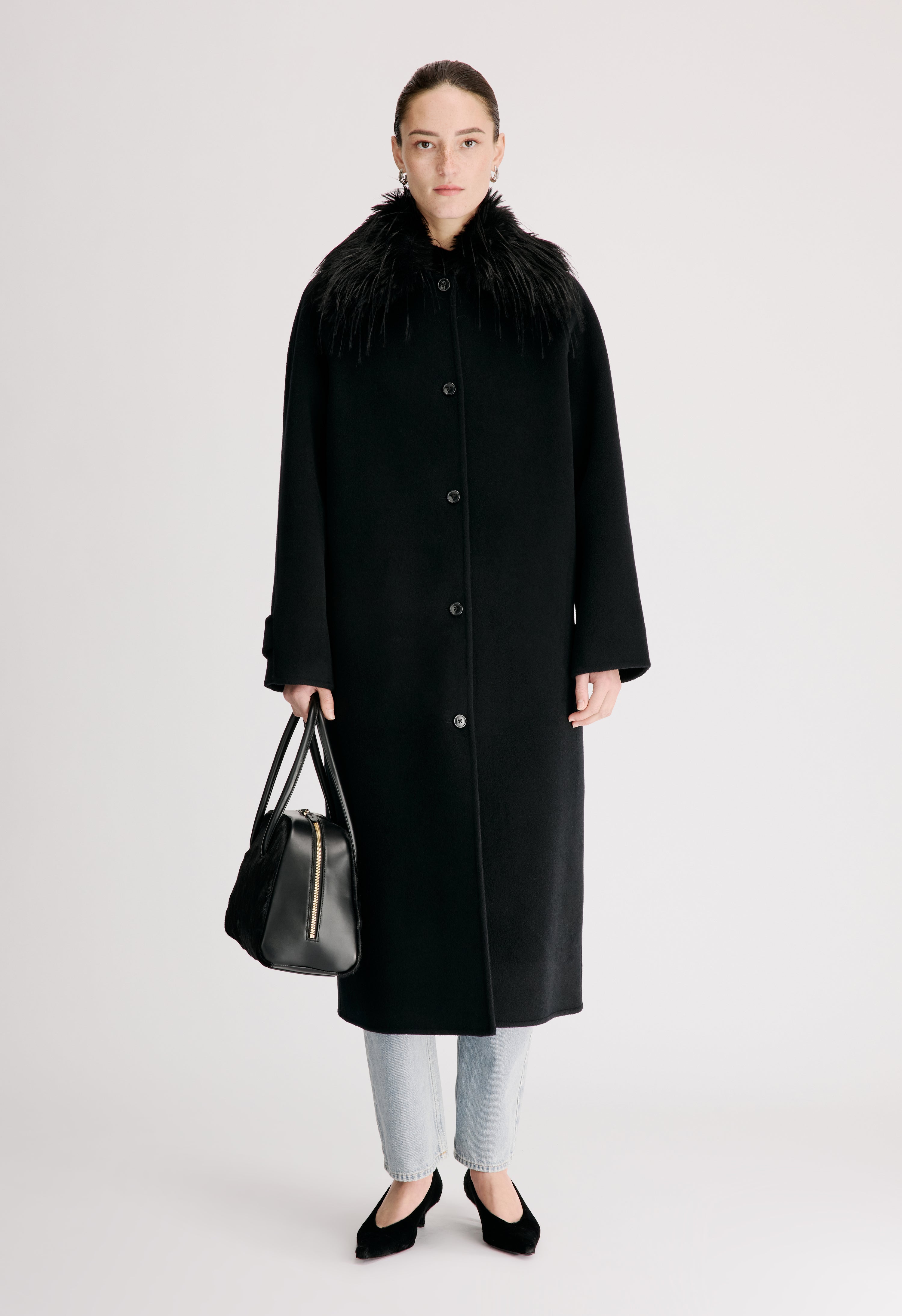 YRSA Detachable faux fur collar coat