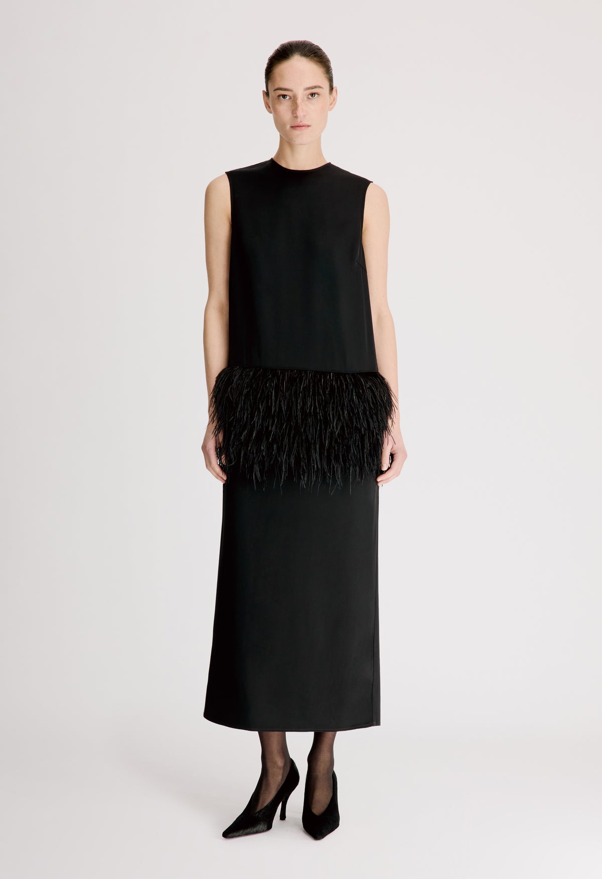 SONIA Dress with ostrich feathers detail