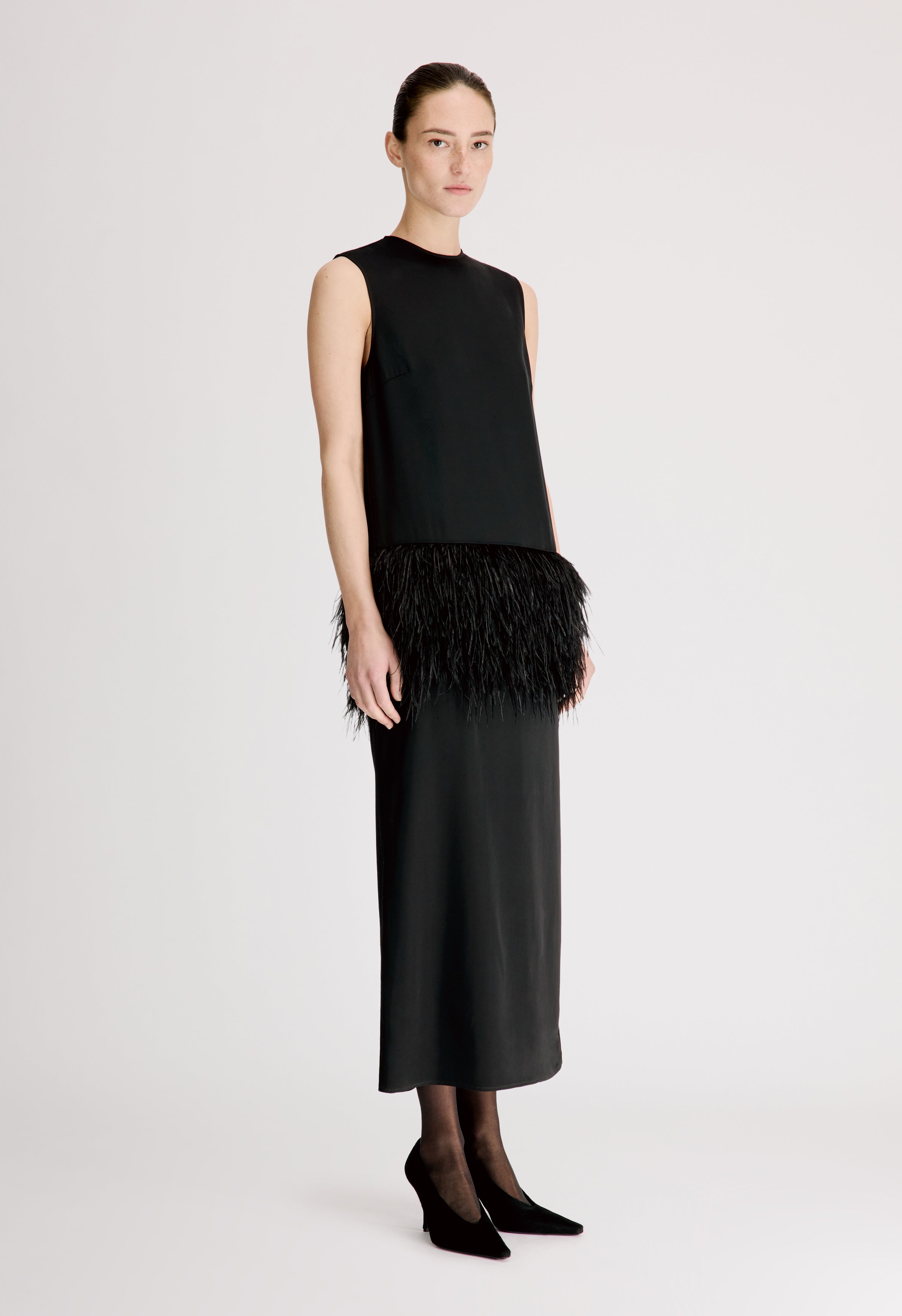 SONIA Dress with ostrich feathers detail
