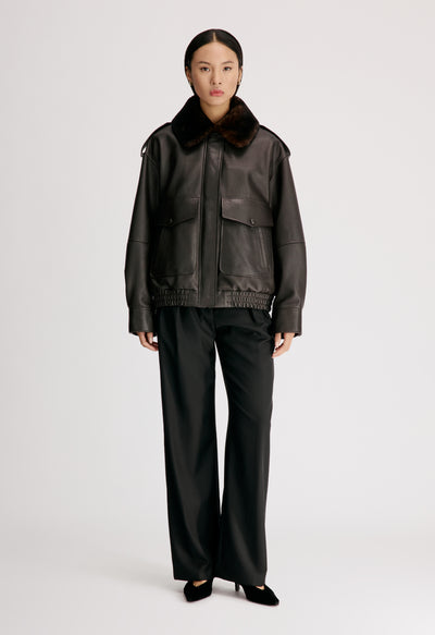 RUSSO Veste aviateur en cuir avec col en shearling