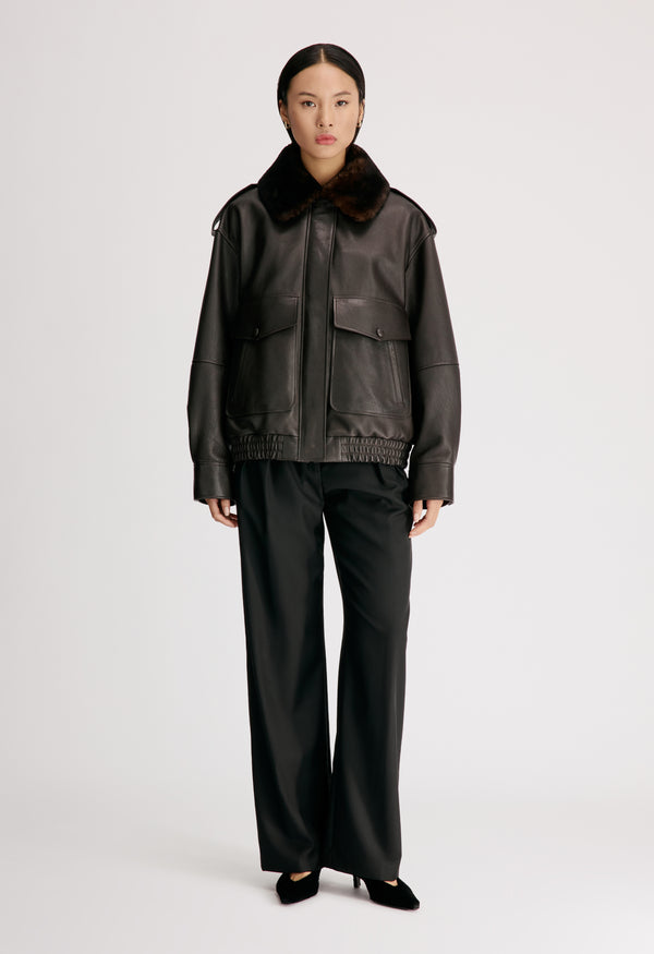 RUSSO Leather bomber with shearling collar