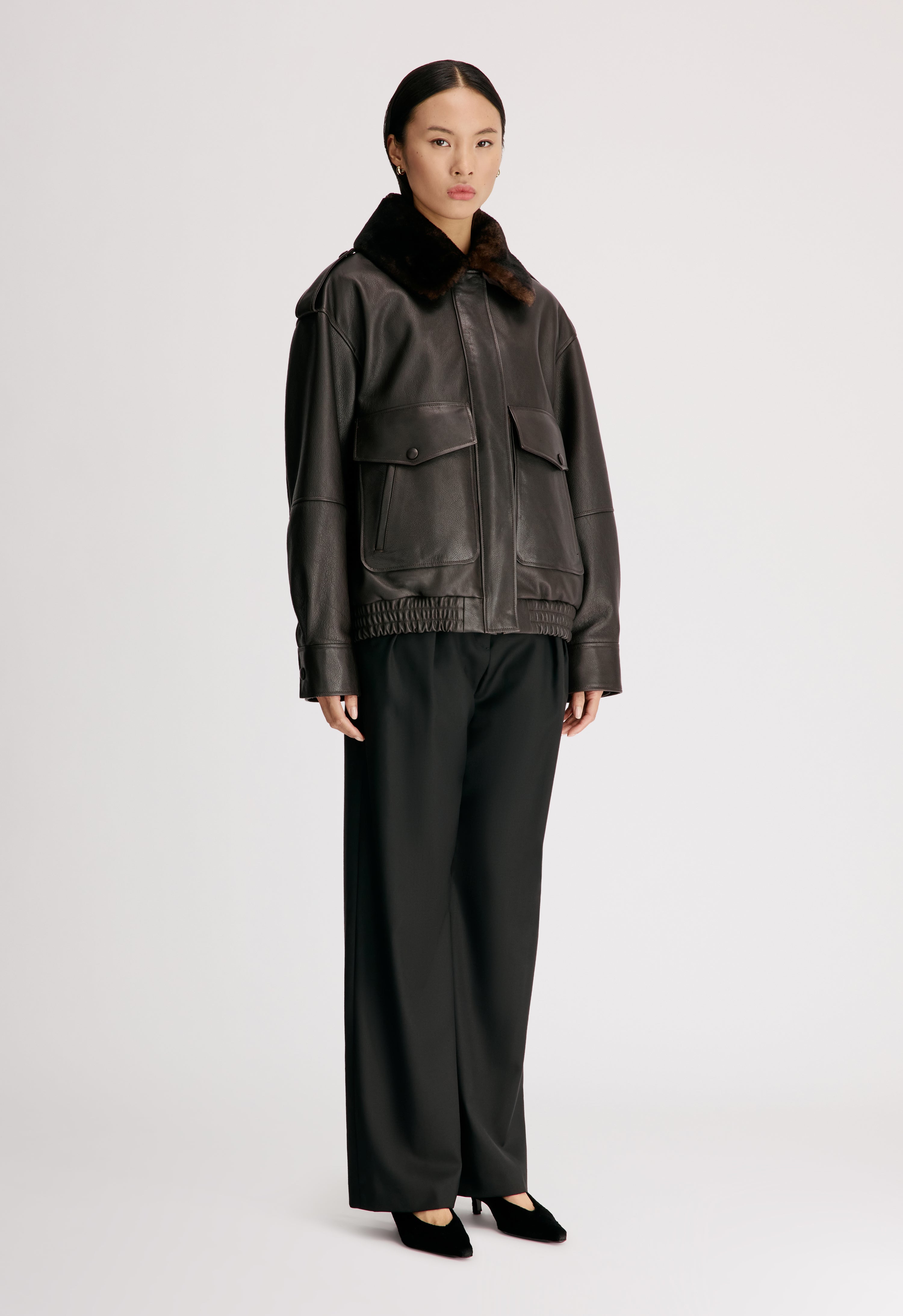 RUSSO Leather bomber with shearling collar