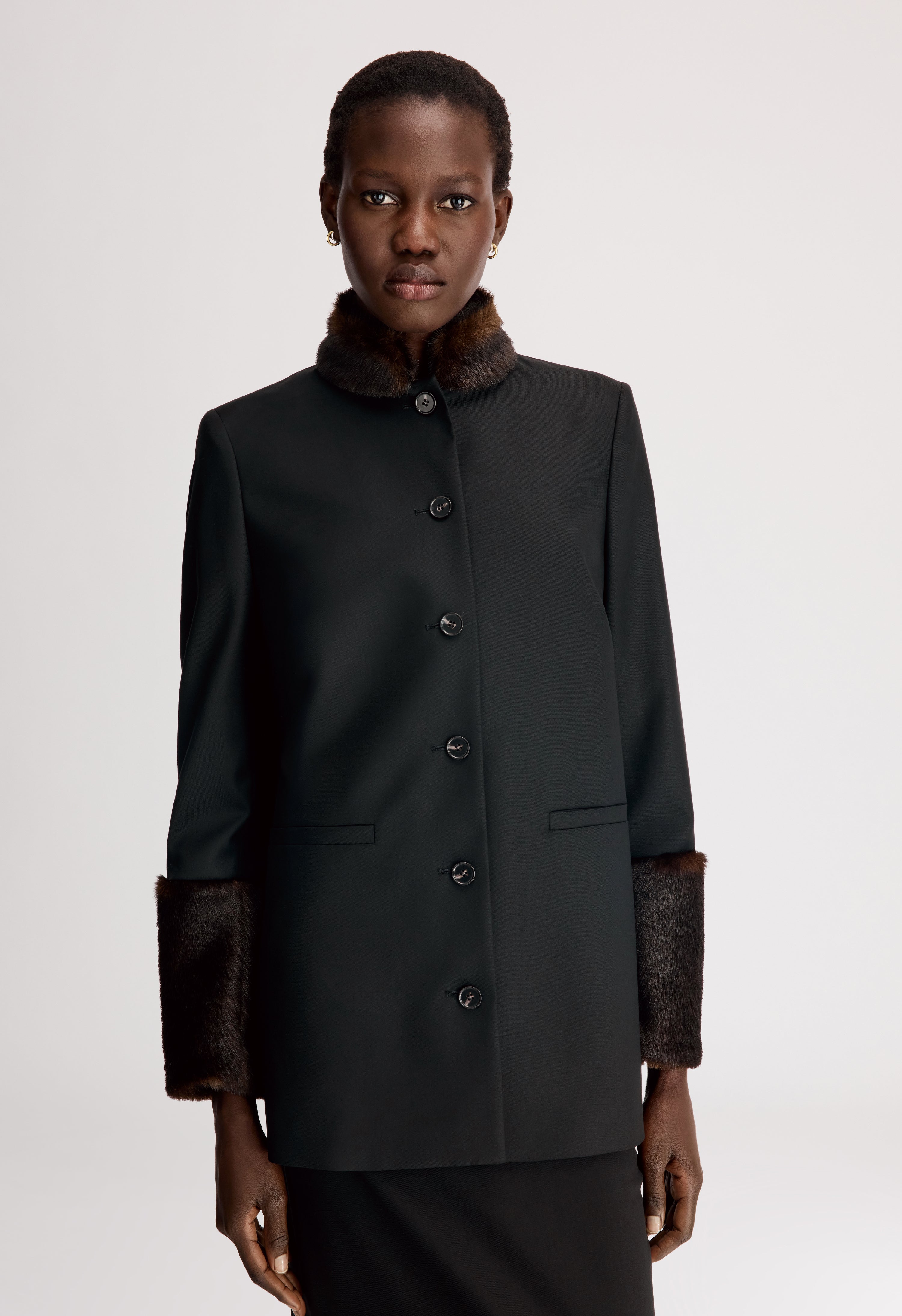 GOA Virgin wool jacket with faux fur trim