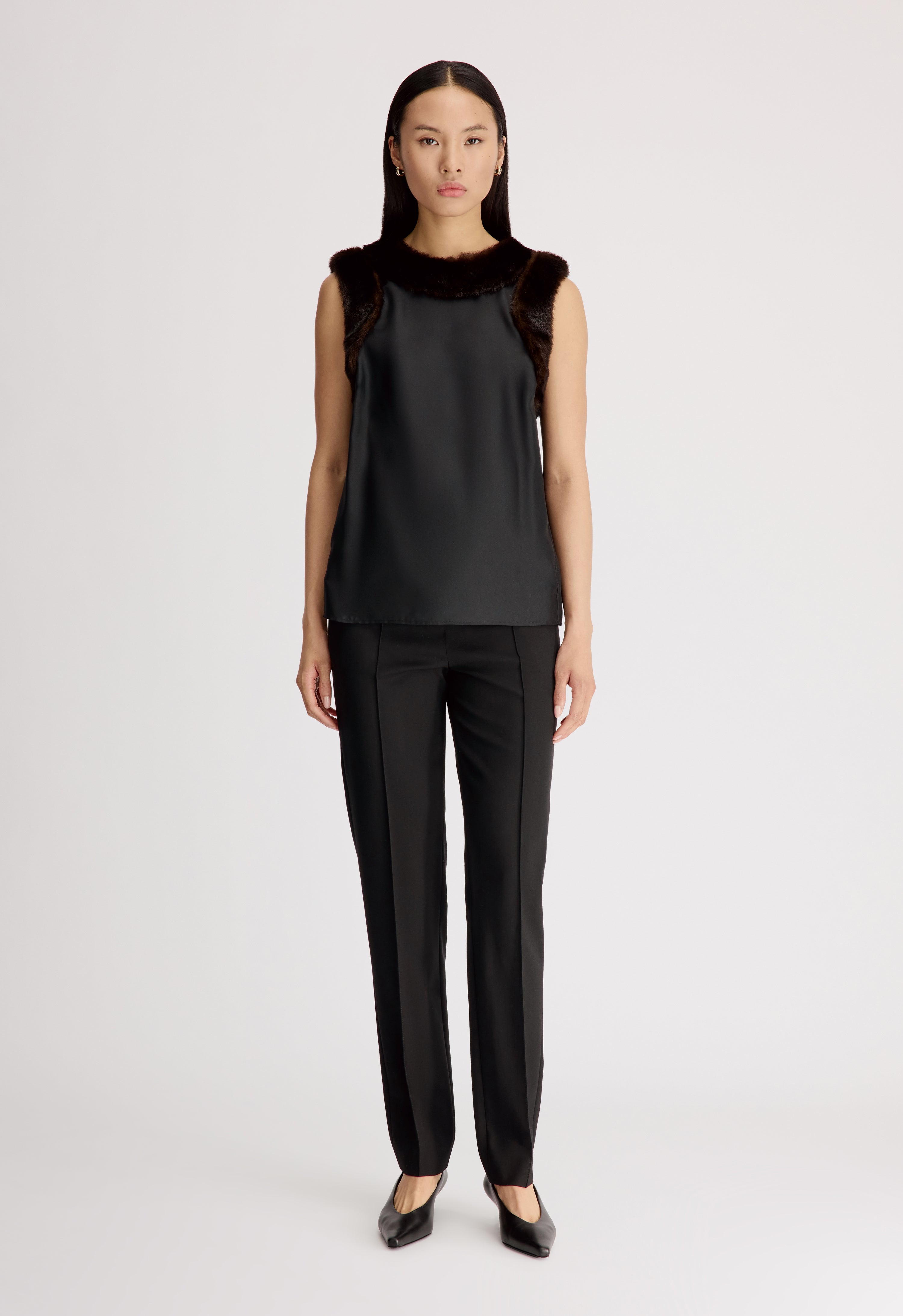 ZAIRA Silk twill and faux fur top