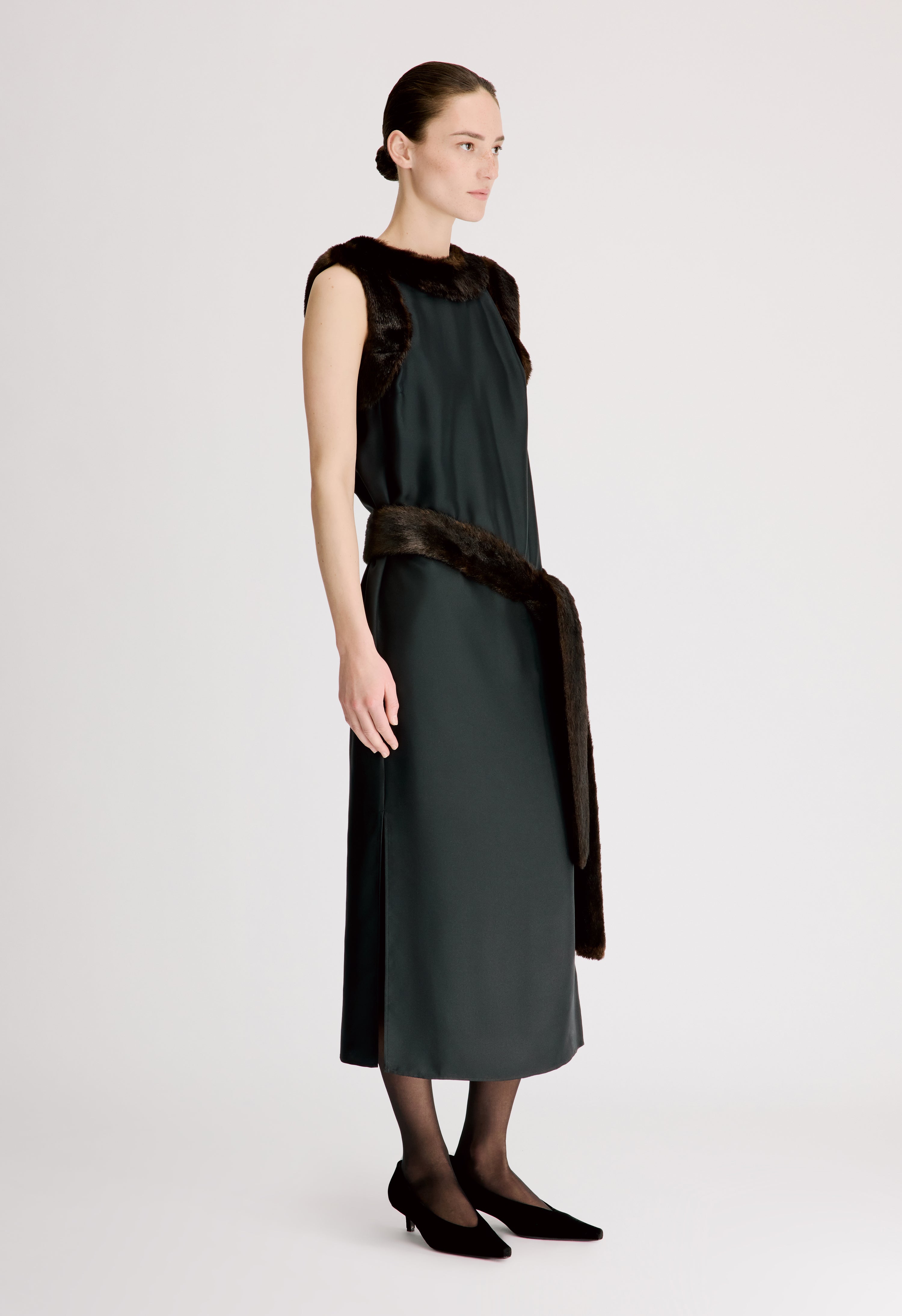 LUCA Silk twill and faux fur dress