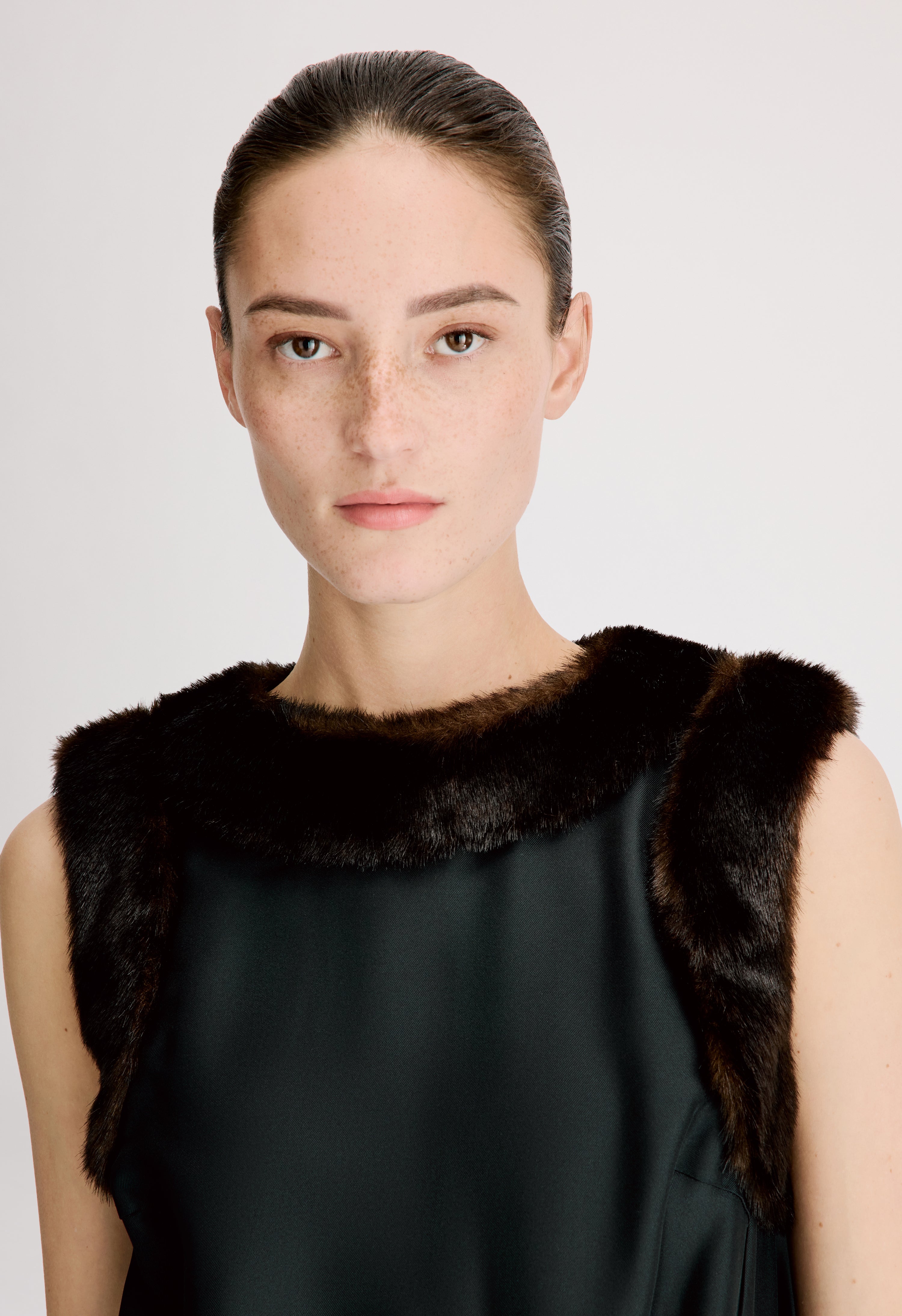 LUCA Silk twill and faux fur dress
