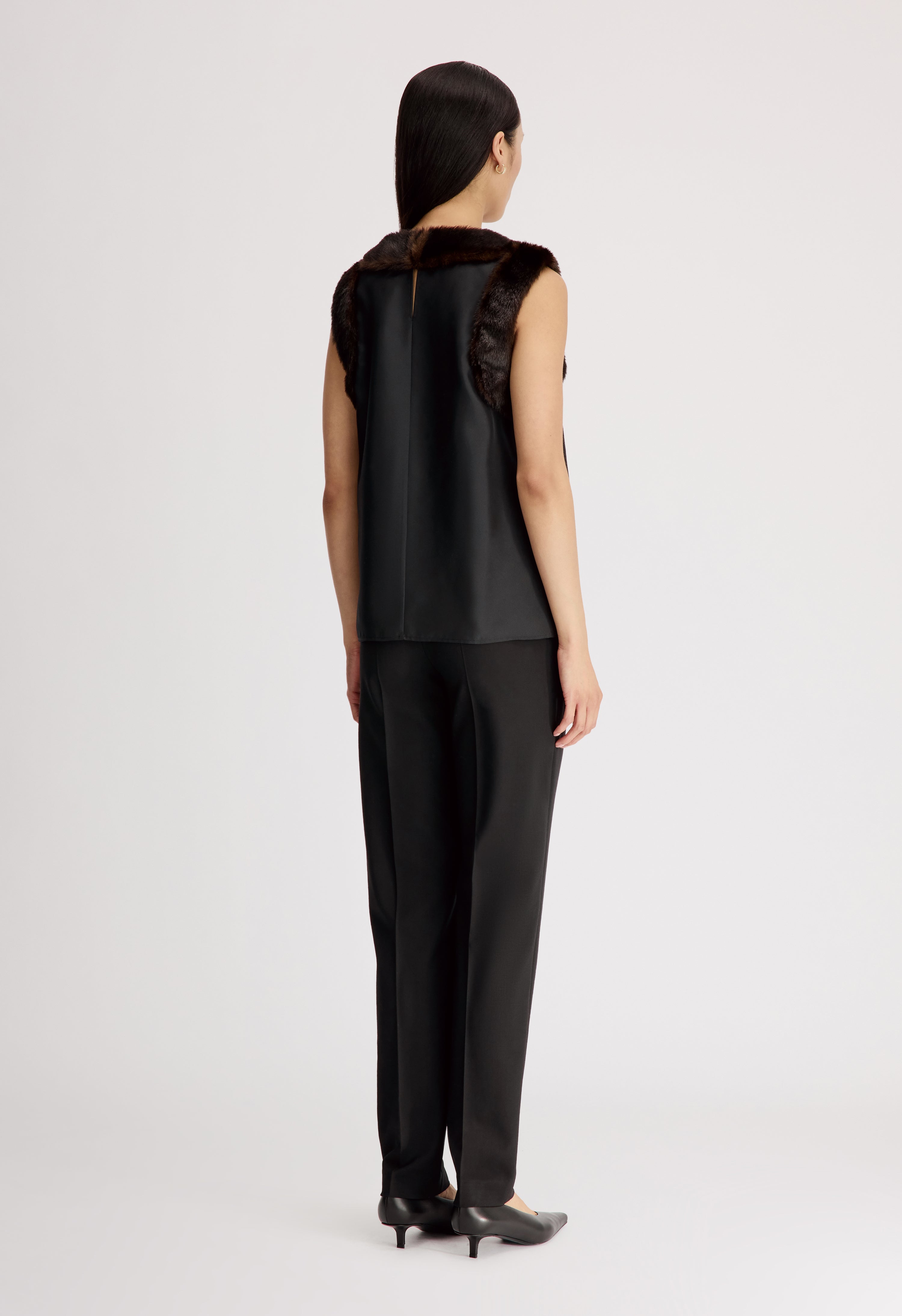 ZAIRA Silk twill and faux fur top