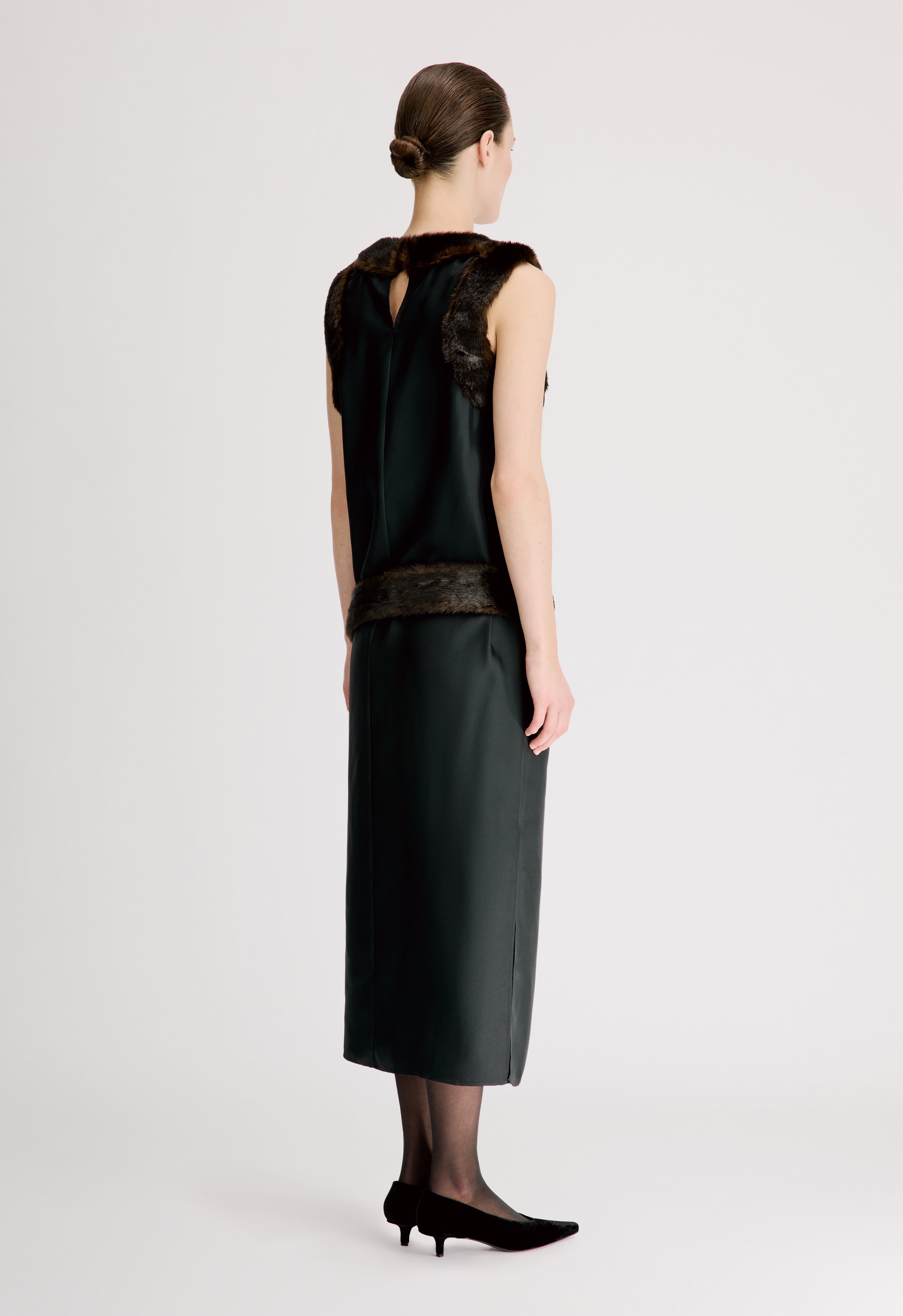 LUCA Silk twill and faux fur dress