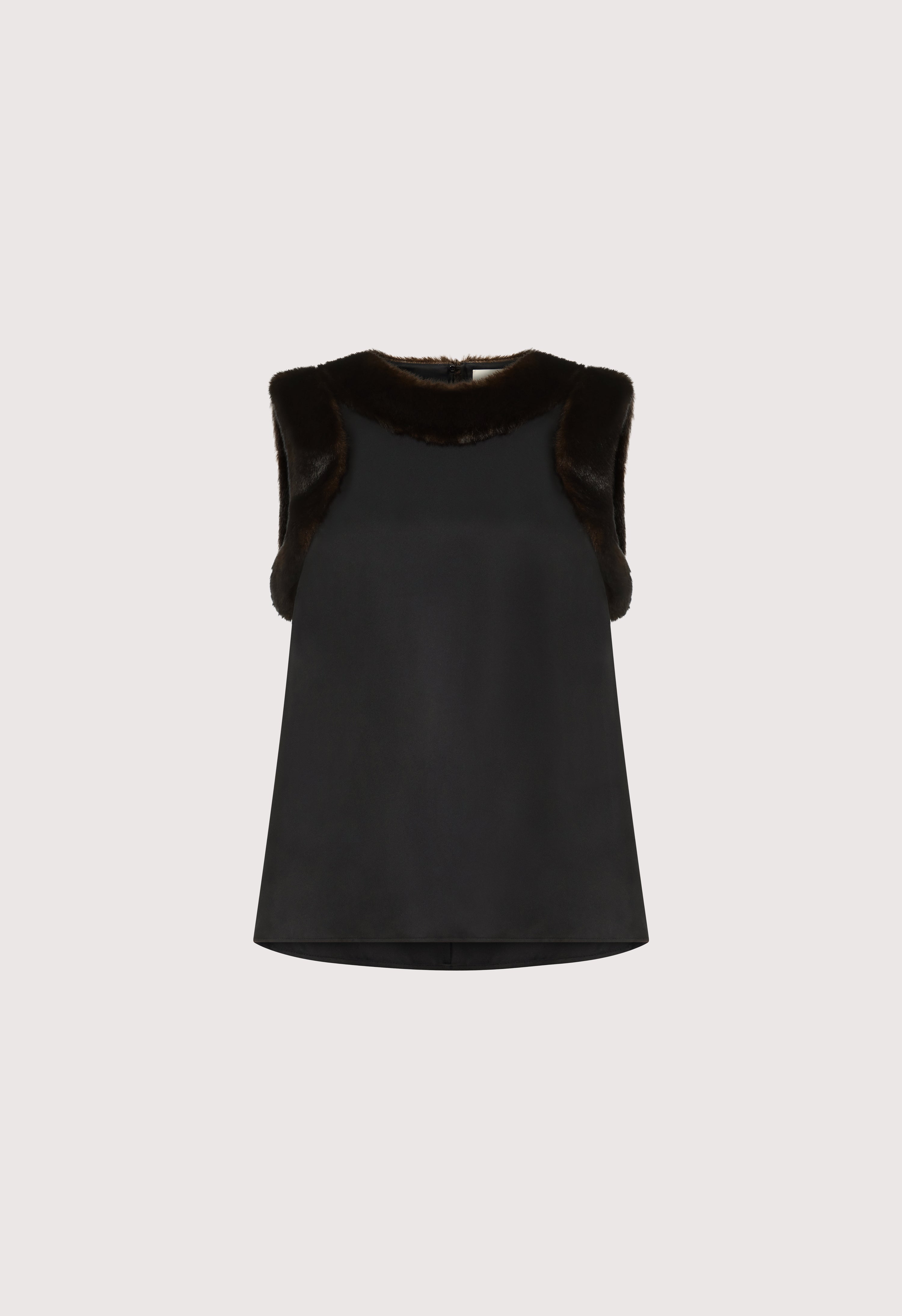 ZAIRA Silk twill and faux fur top