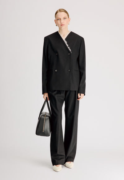 LEANDRA Veste à double boutonnage avec bordure en dentelle