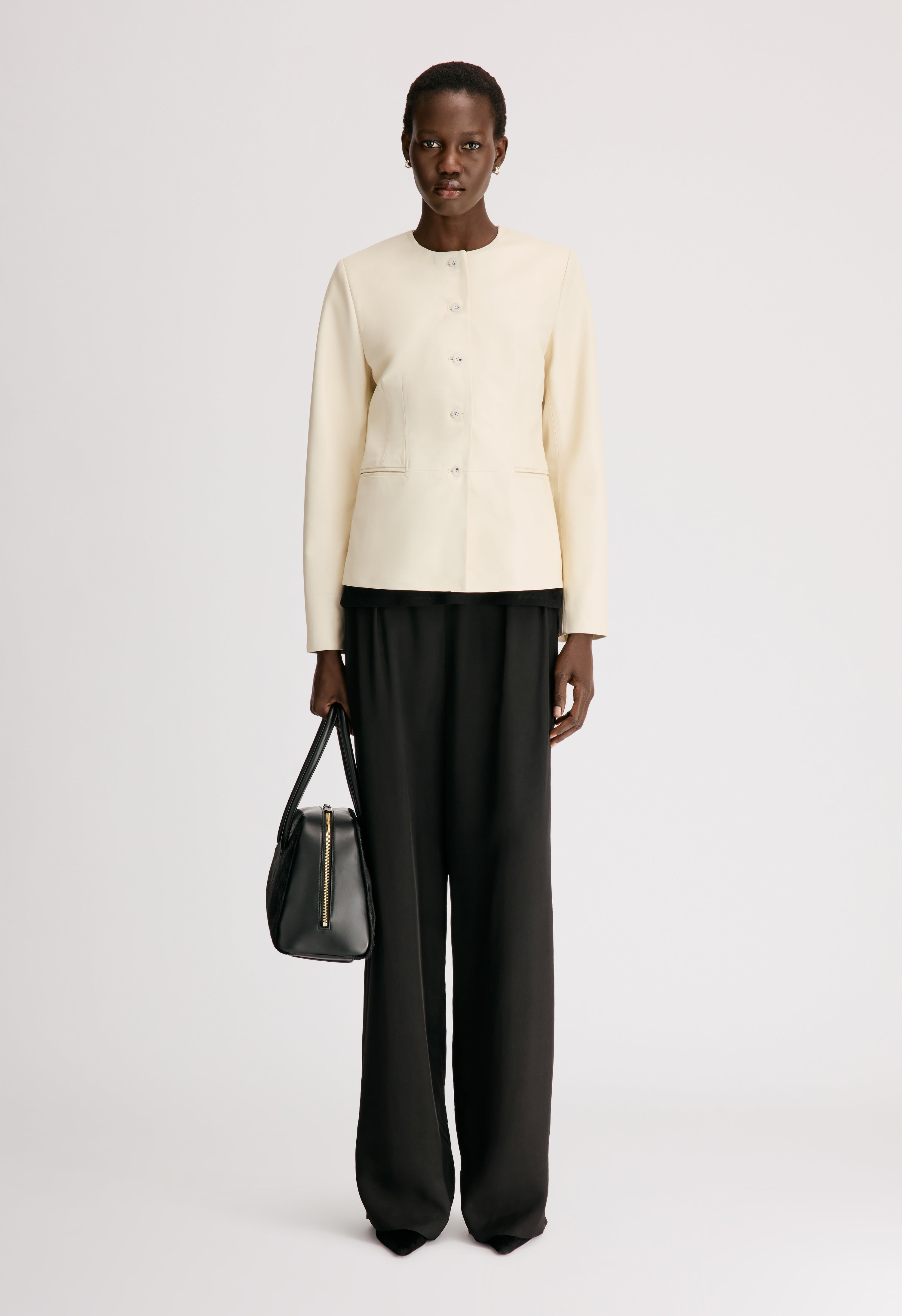 ADEA Collarless leather jacket