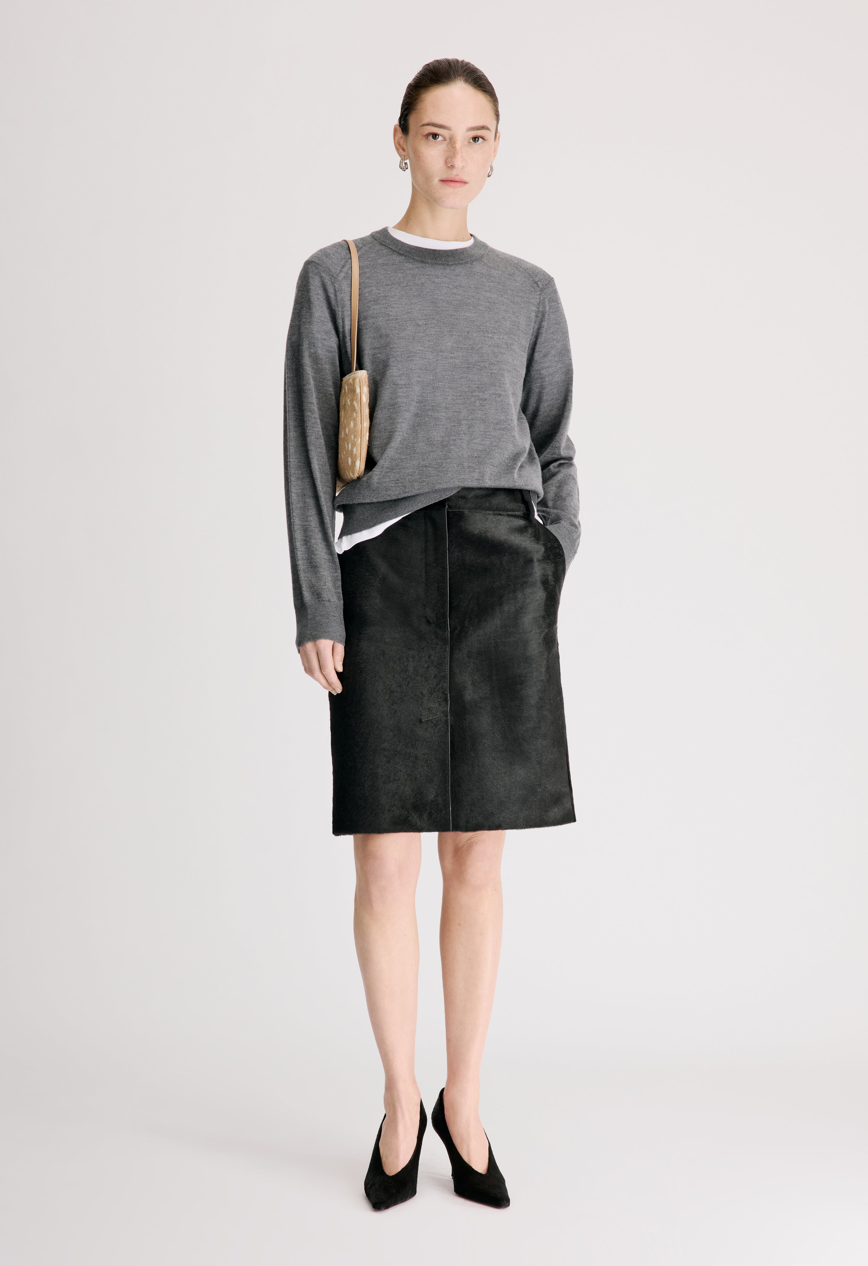DEBI Pony-effect leather skirt