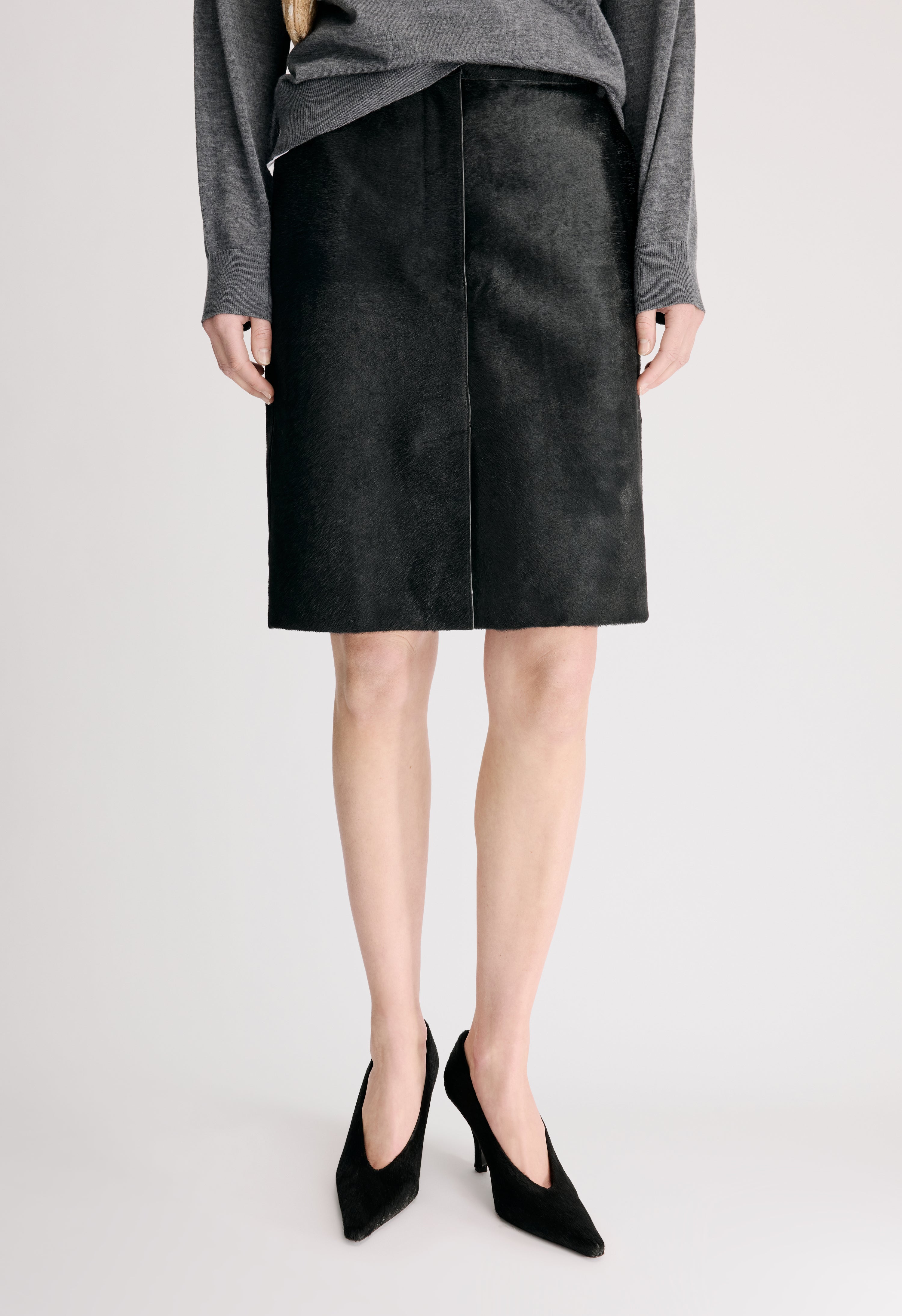 DEBI Pony-effect leather skirt