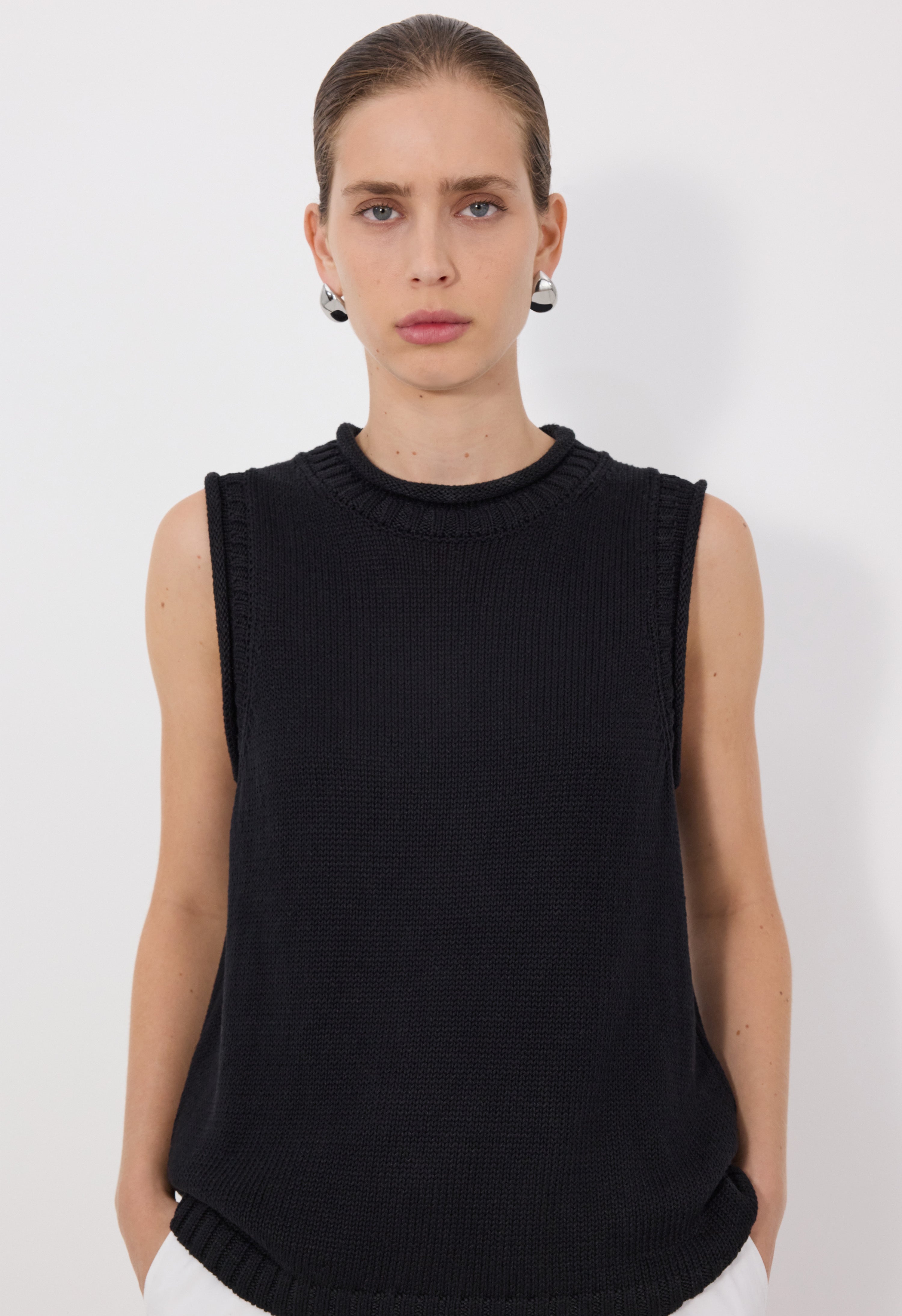 EFFY Pull sans manches en soie et lin mélangés