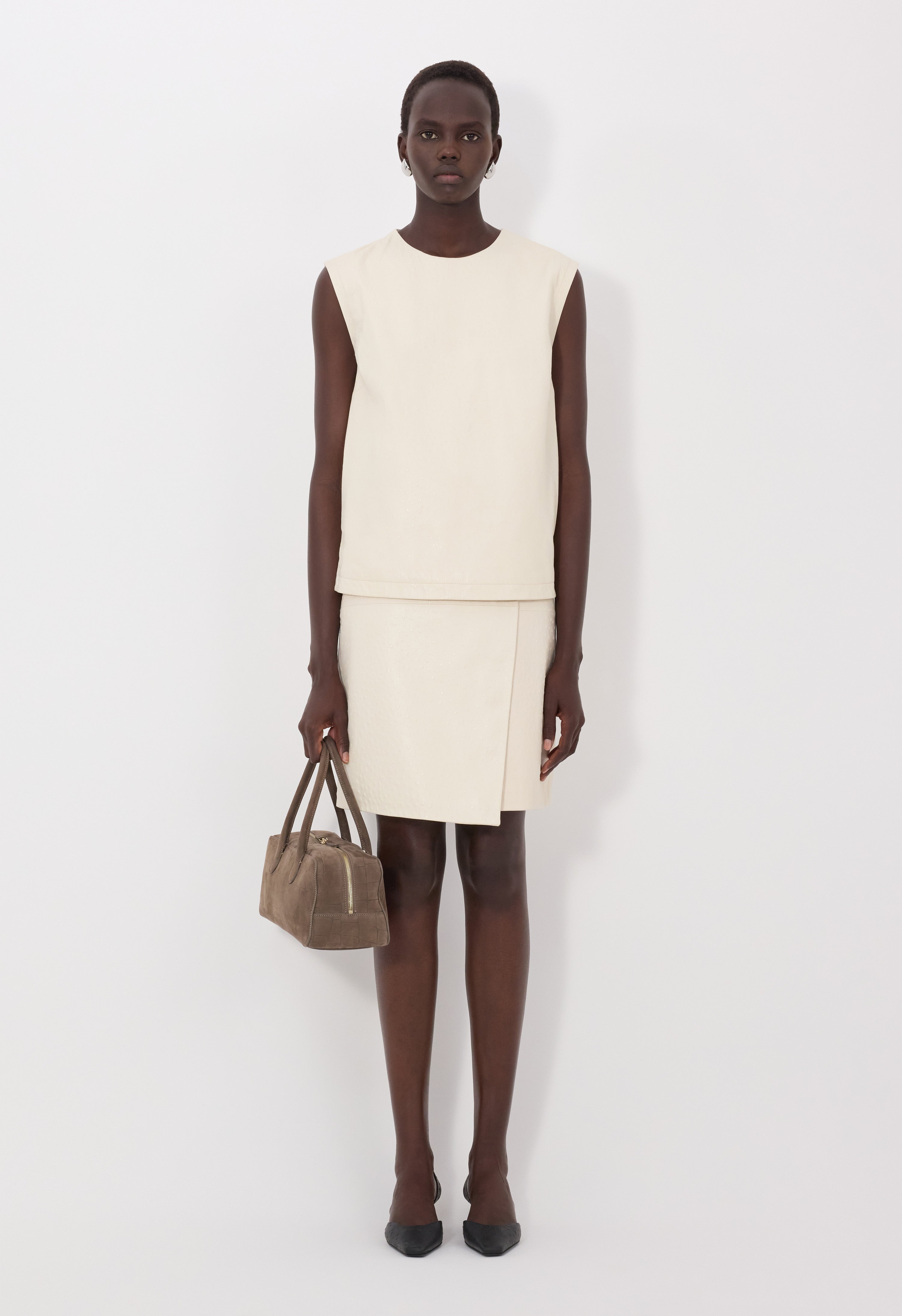 FIZA Ostrich-effect leather top