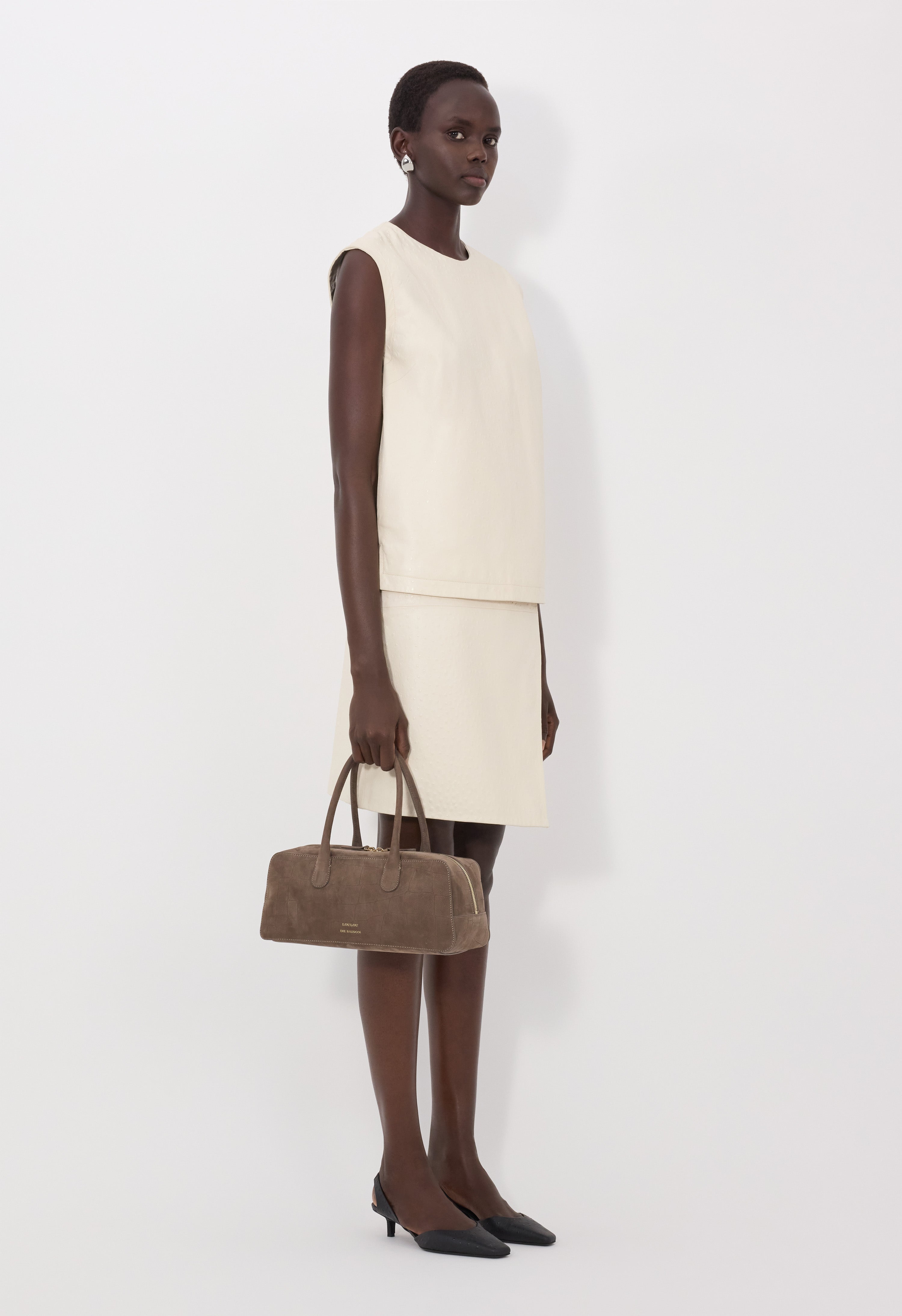 FIZA Ostrich-effect leather top