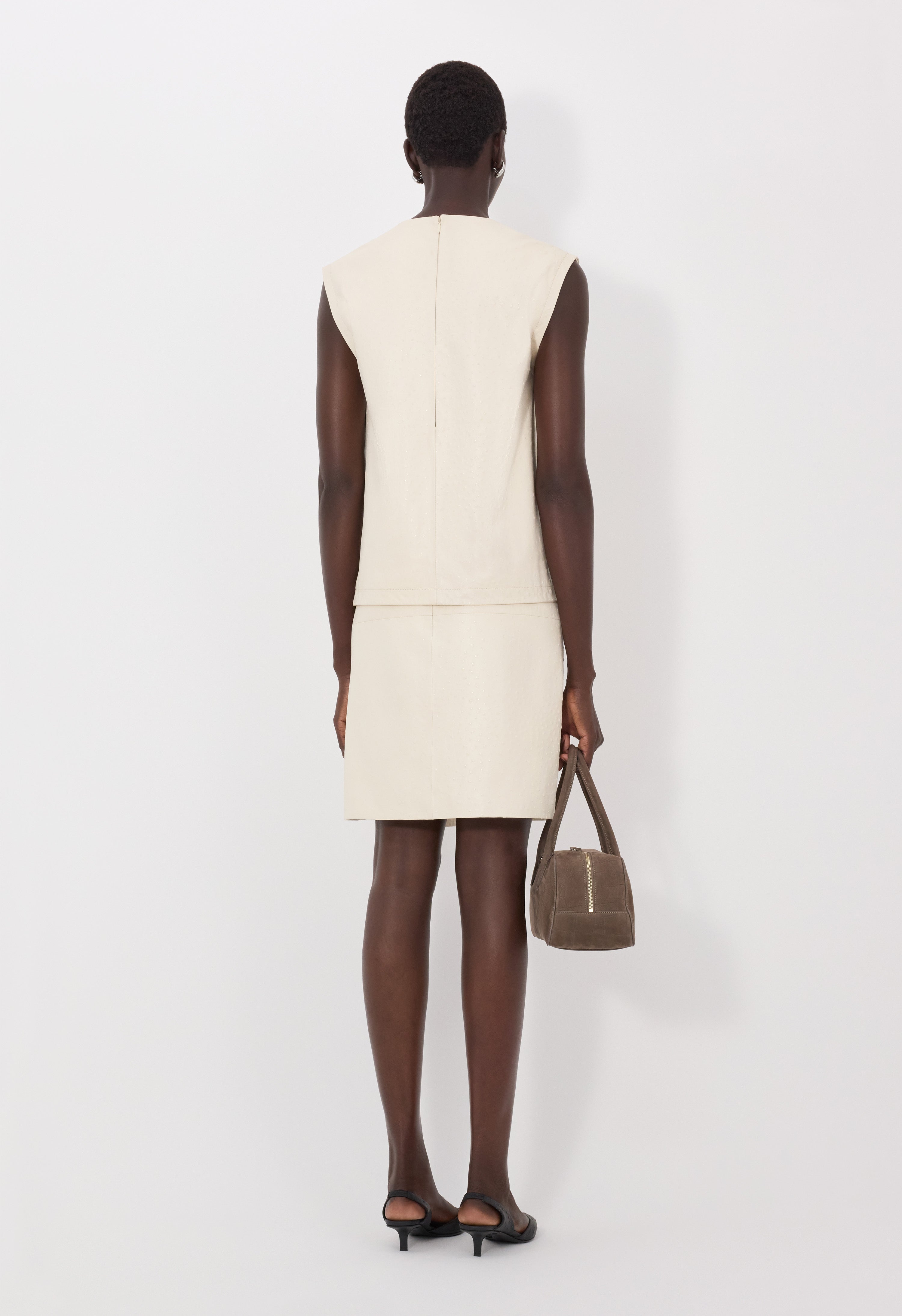 FIZA Ostrich-effect leather top