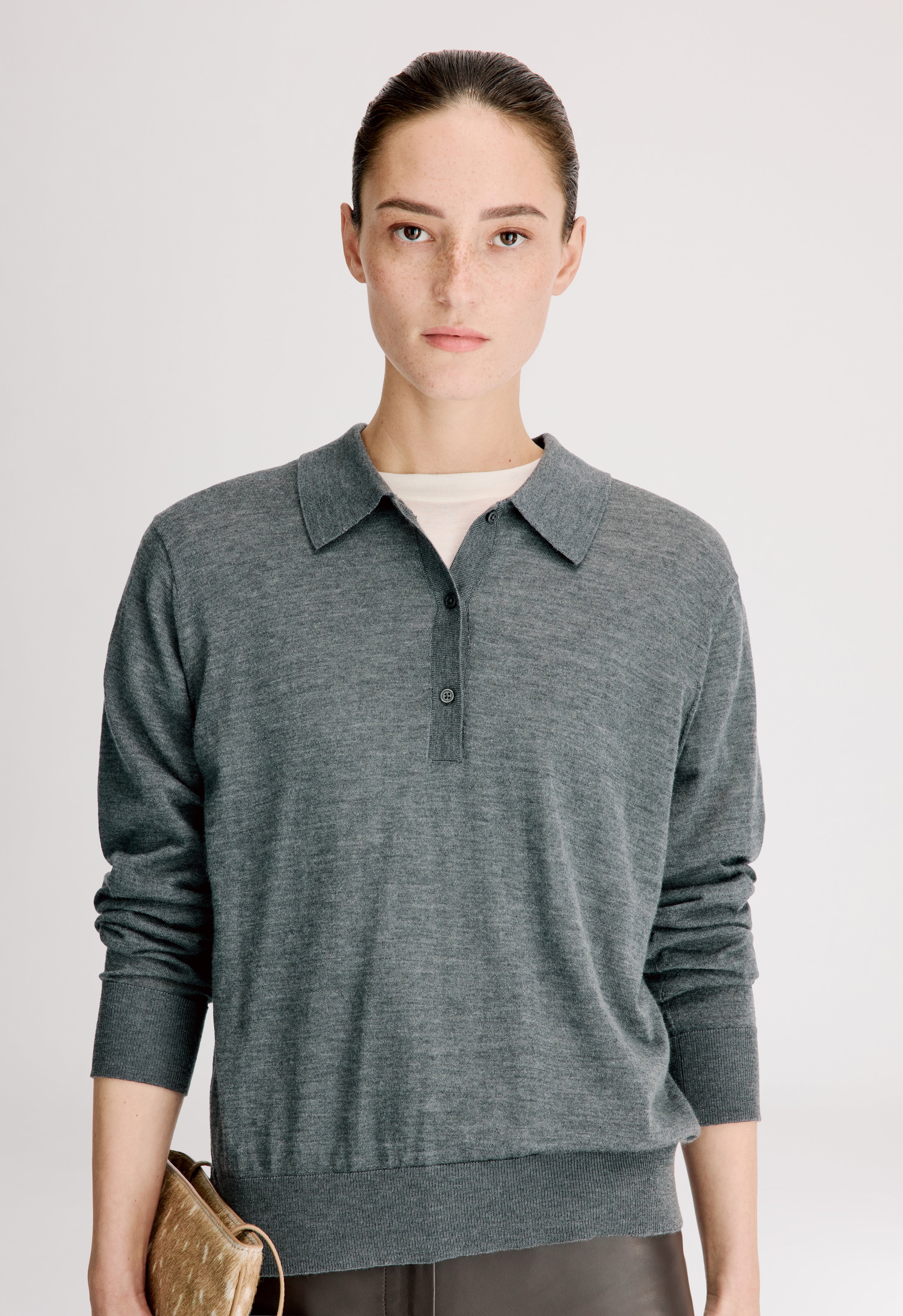 MILES Long-sleeve fine knit polo top