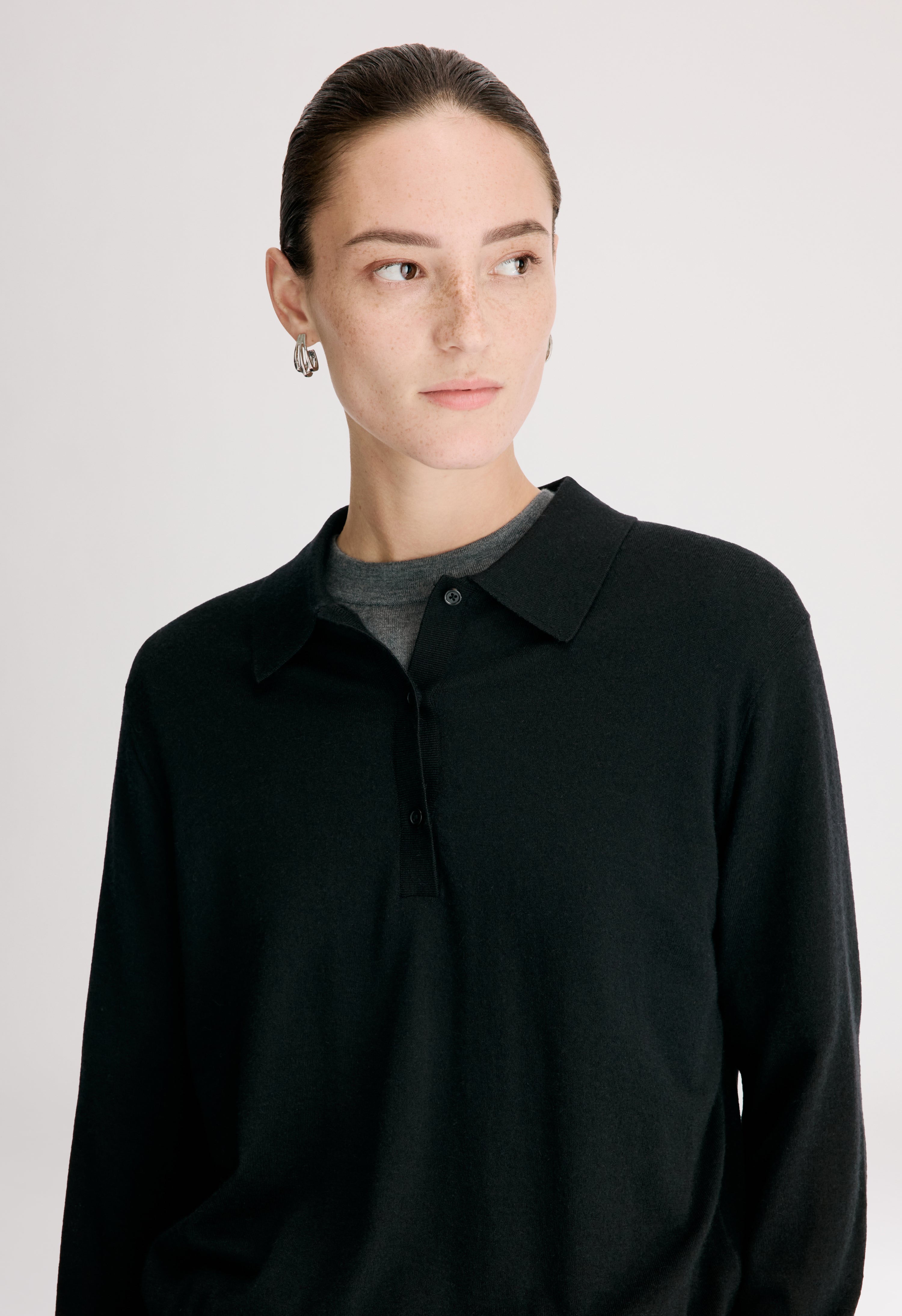 MILES Long-sleeve fine knit polo top