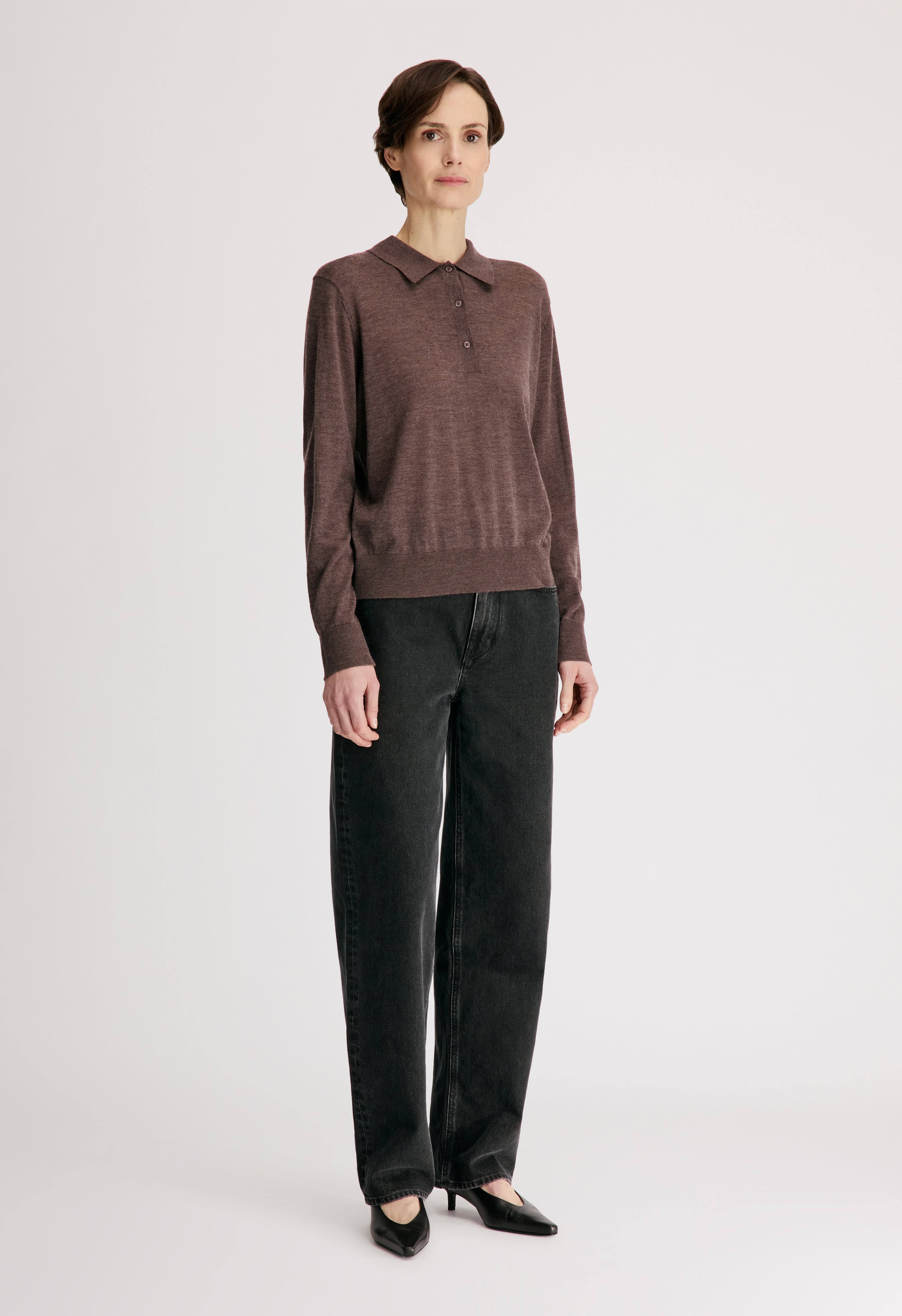 MILES Long-sleeve fine knit polo top