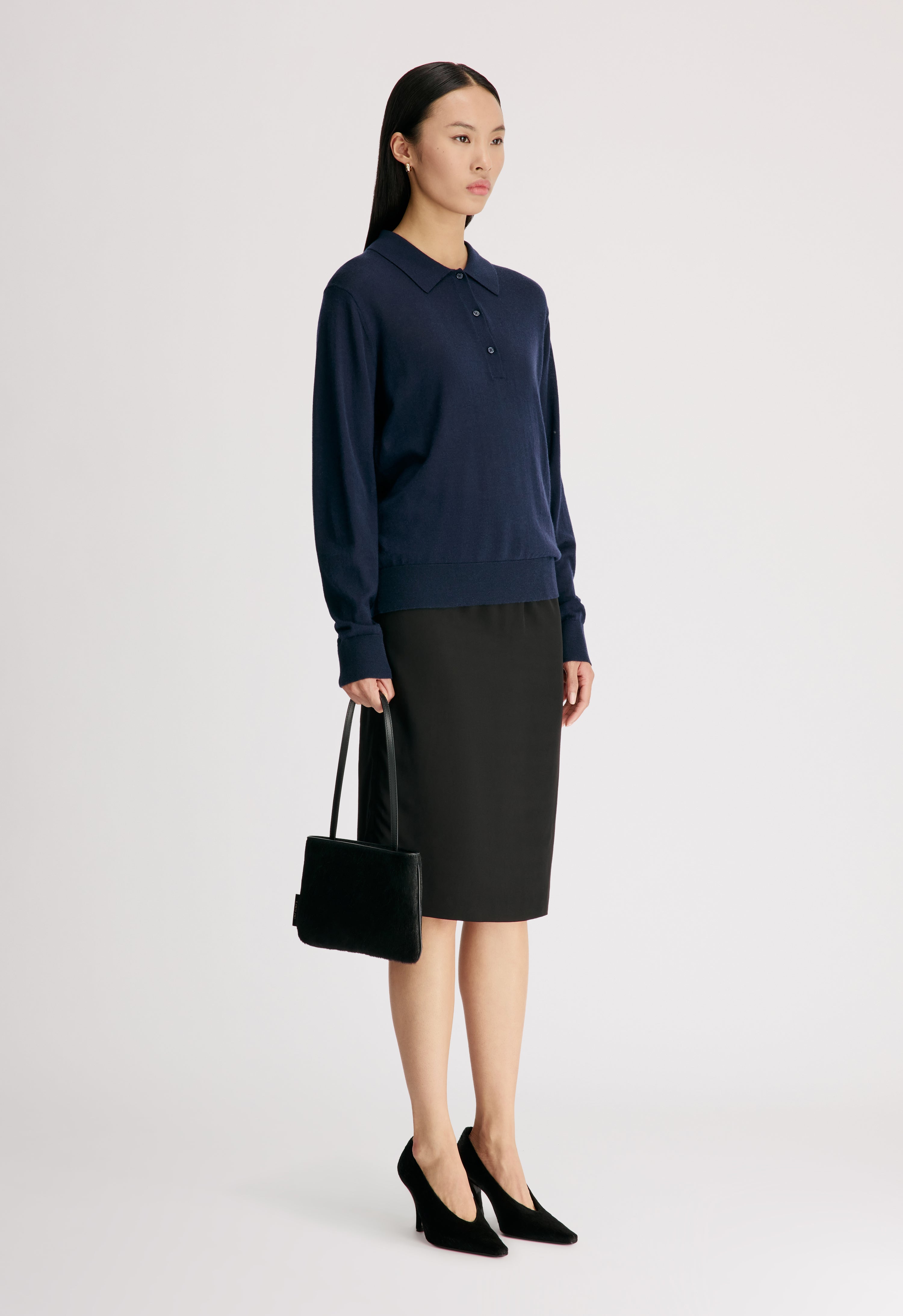 MILES Long-sleeve fine knit polo top