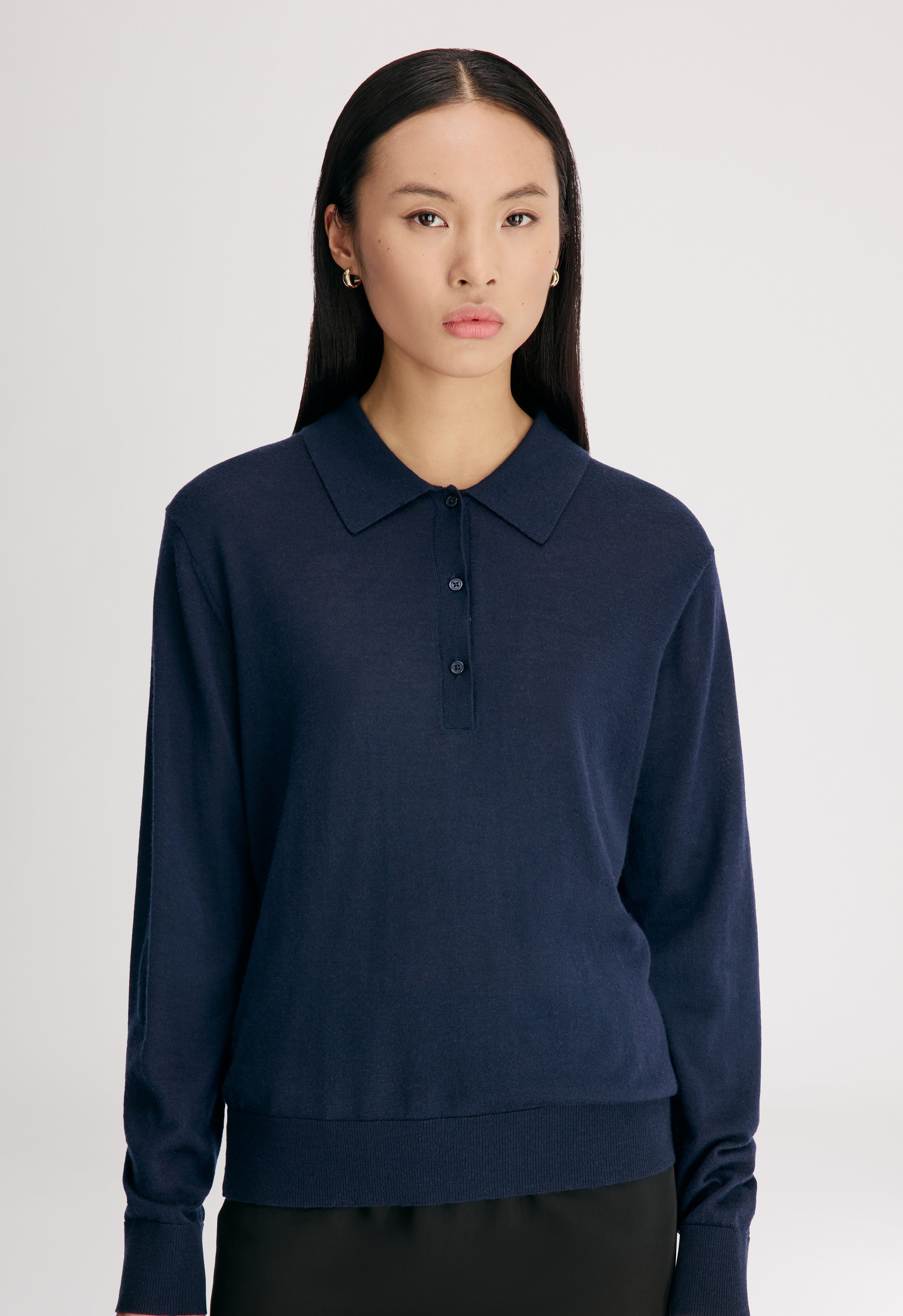 MILES Long-sleeve fine knit polo top