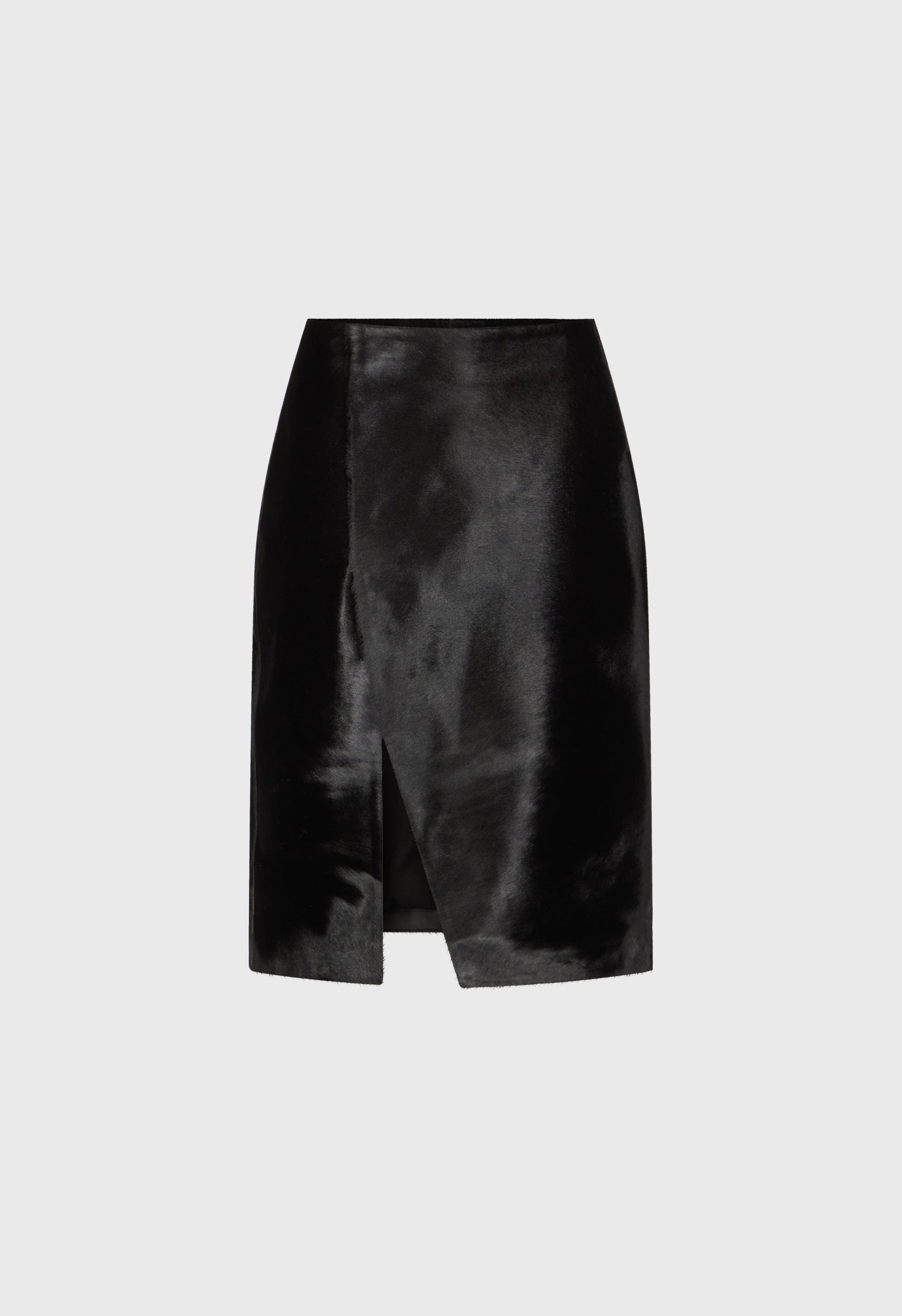MYRA Asymmetrical pony-effect leather skirt