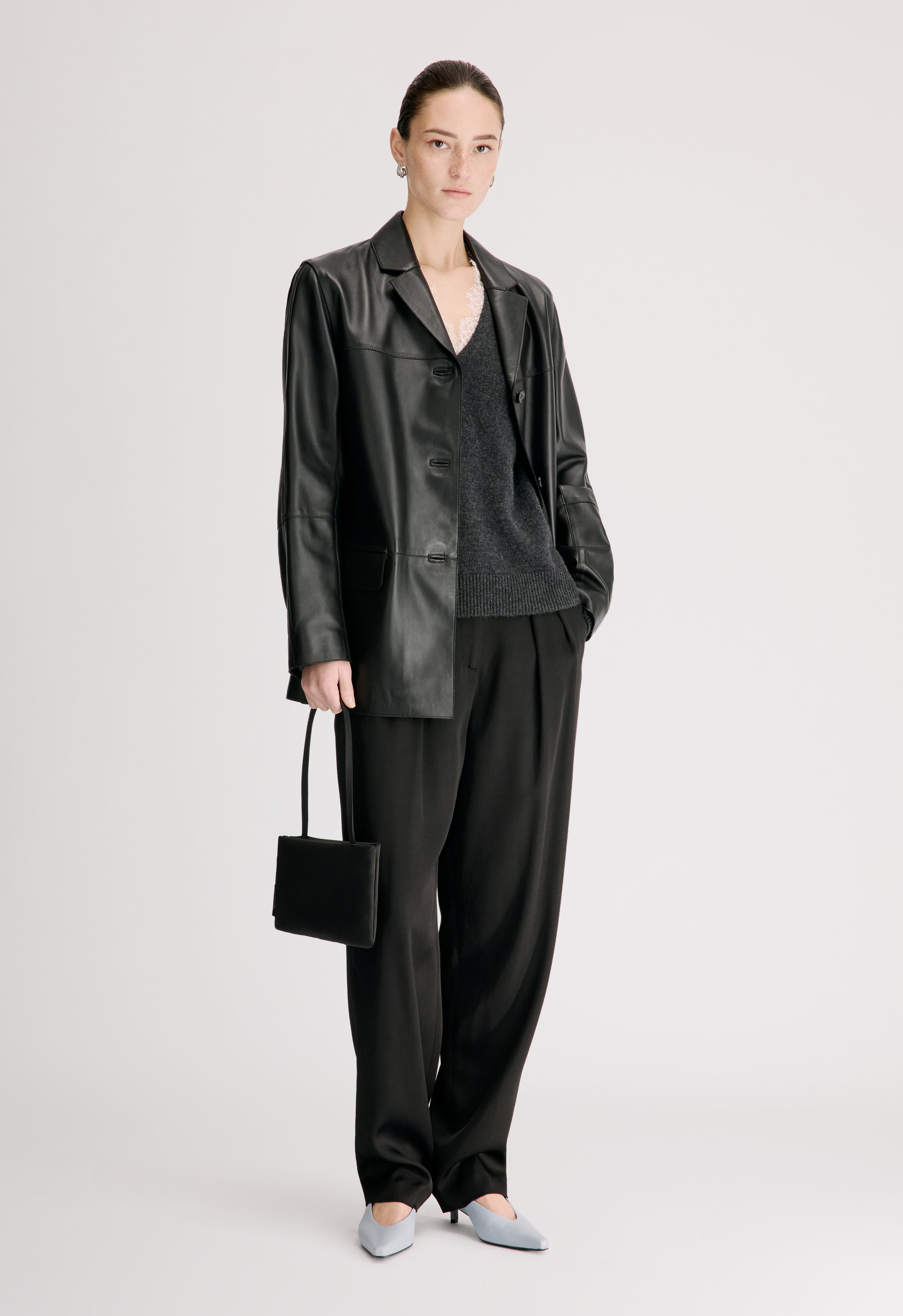 NARI Veste en cuir coupe droite