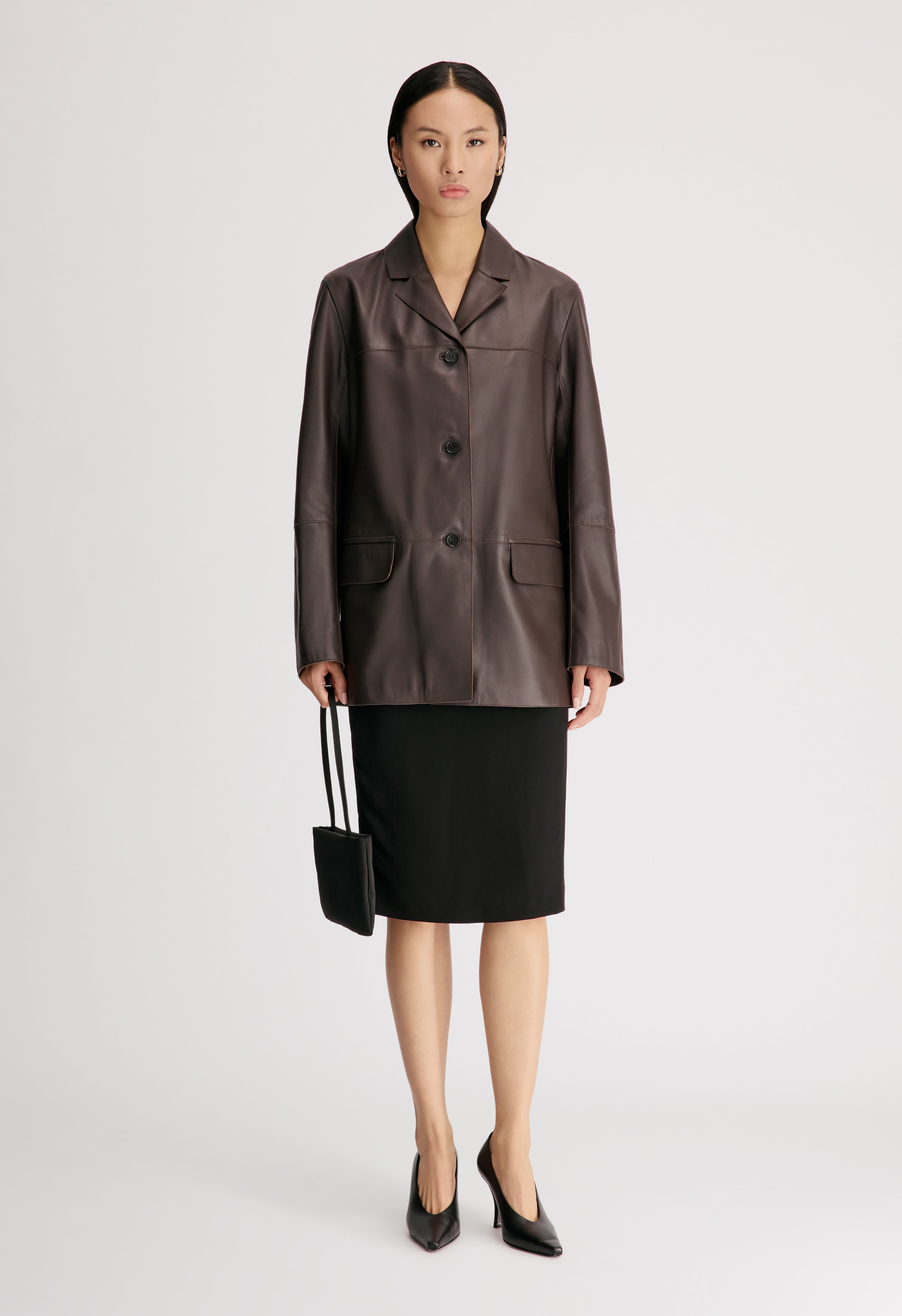 NARI Veste en cuir coupe droite