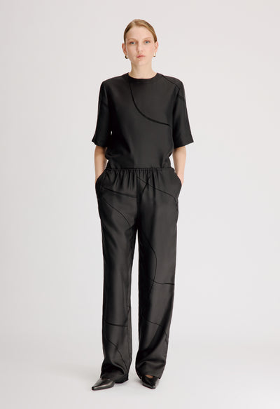 VIKI Pantalon à taille élastique en sergé de soie