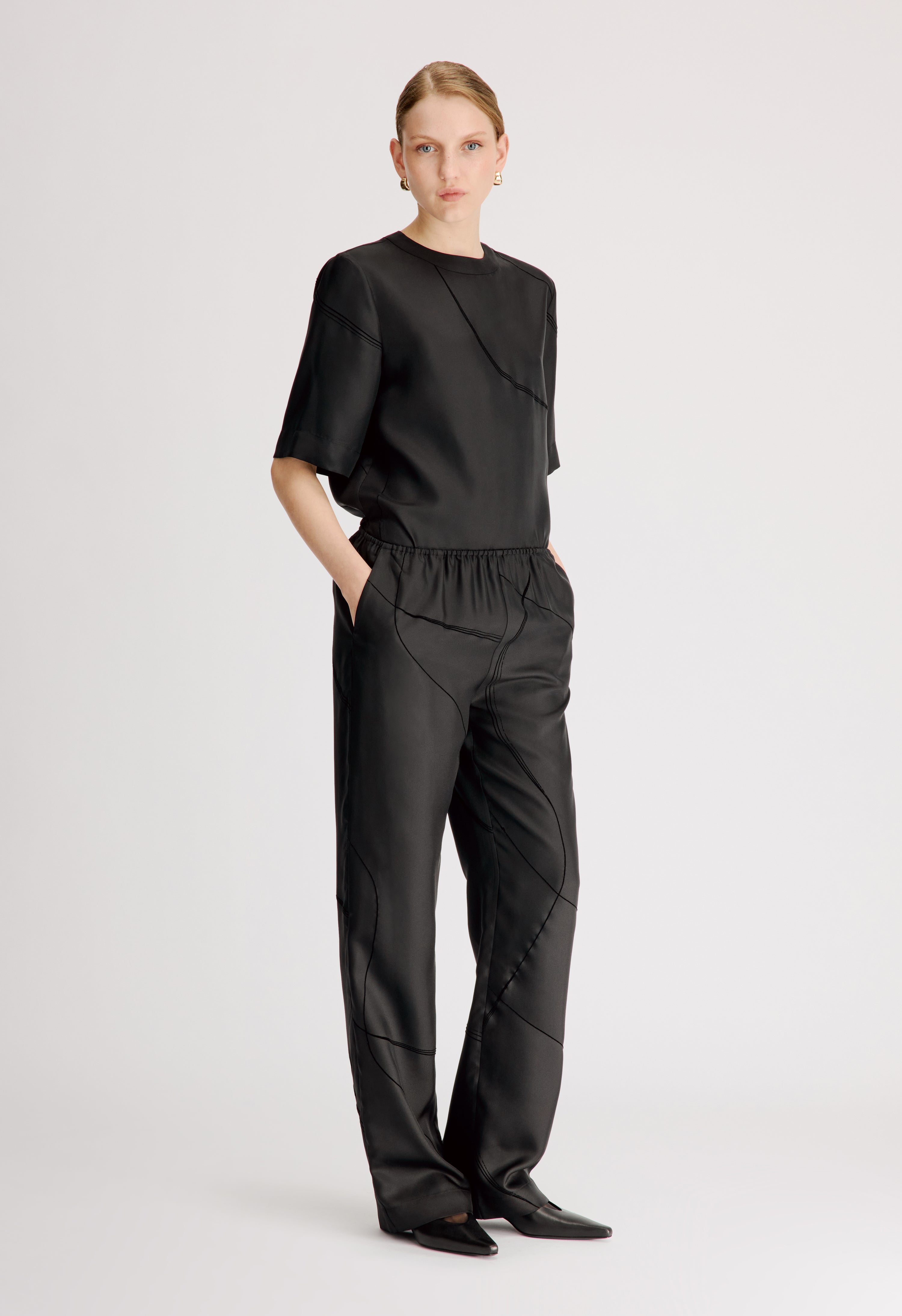 VIKI Elasticated silk twill trousers