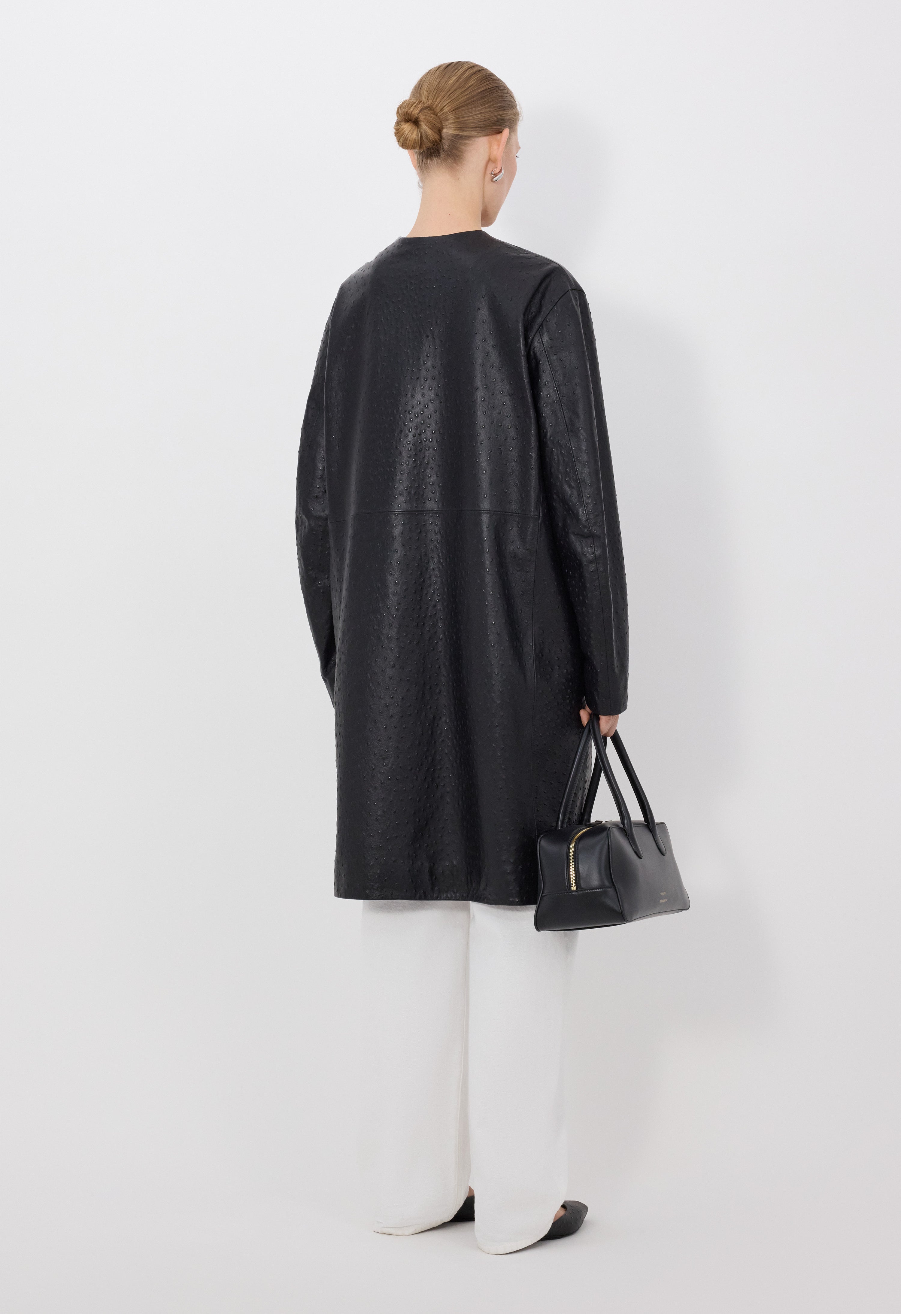 YARI Ostrich-effect leather coat