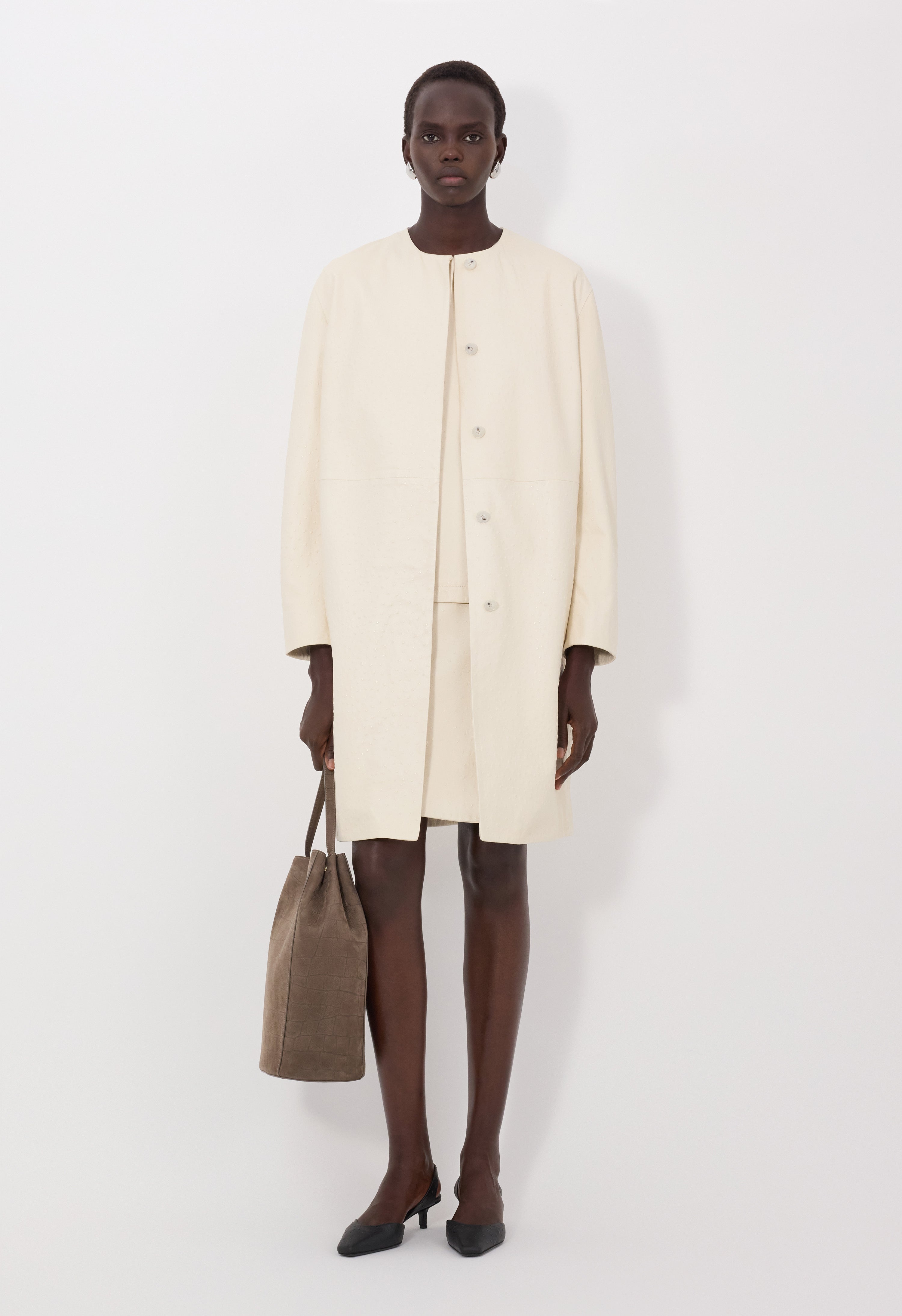 YARI Ostrich-effect leather coat