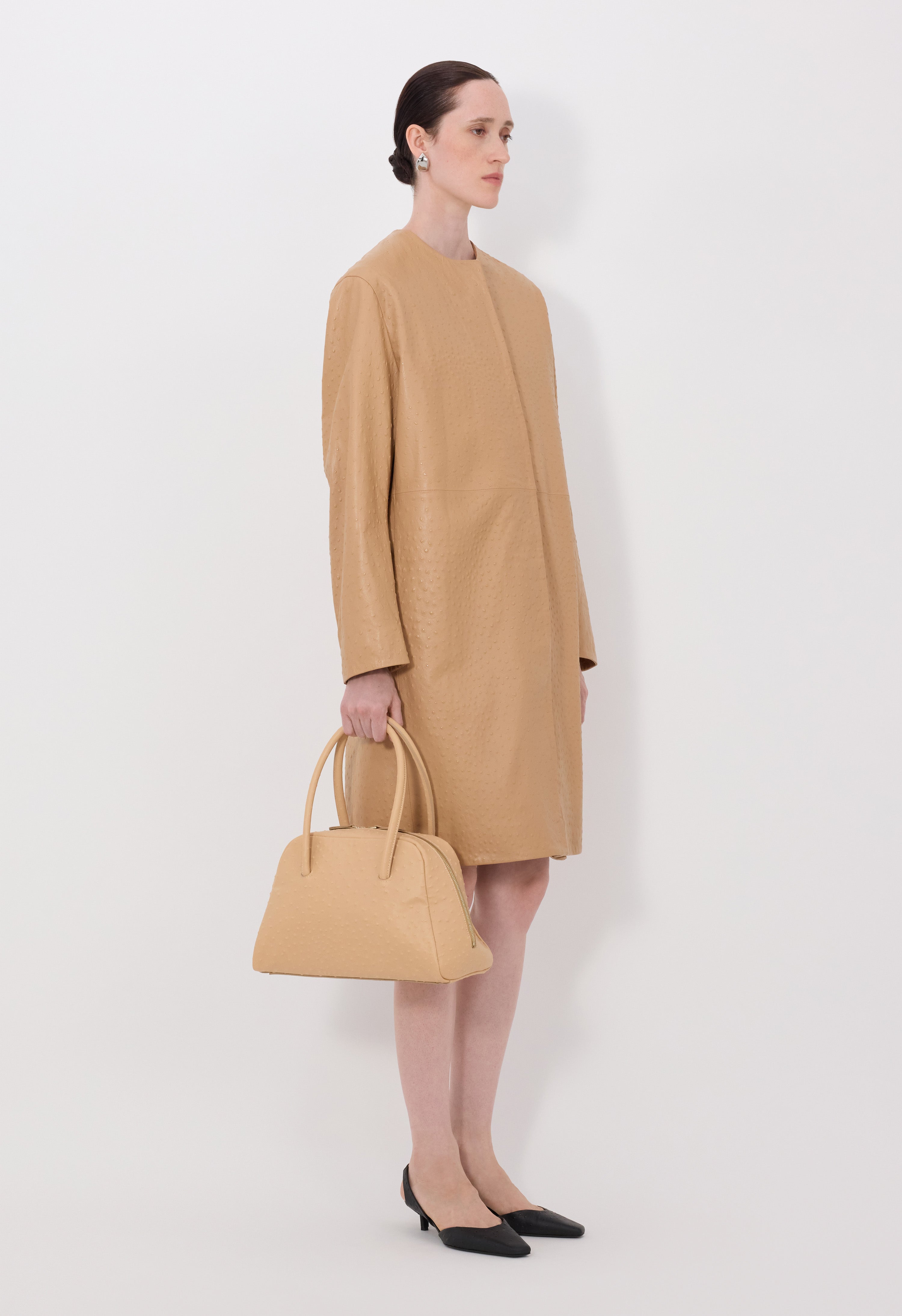 YARI Ostrich-effect leather coat